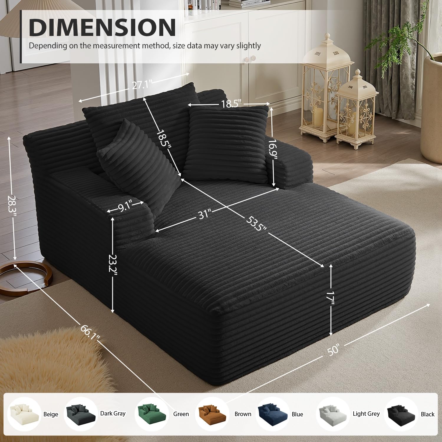 50-inch indoor recliner, oversized corduroy upholstered boneless sofa bed, deep sleeper sofa reading chair, cloud sofa, living room sofa wourant