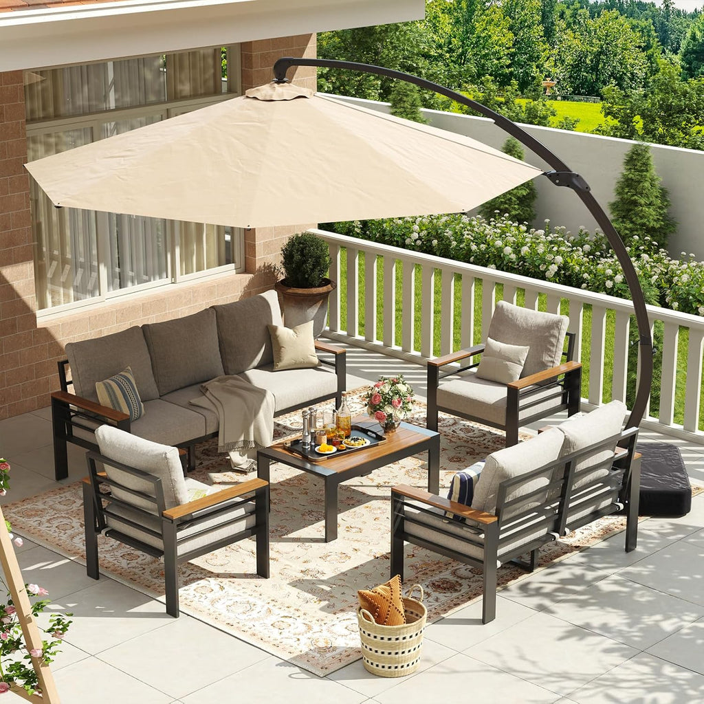 Aoxun Aluminum Patio Furniture Set 7 Seats, Oversized Outdoor Sectional with Washable Thick Cushions, Coffee Table and Waterproof Cover, Patio Conversation Sets for Porch, Balcony, Deck woonhhop