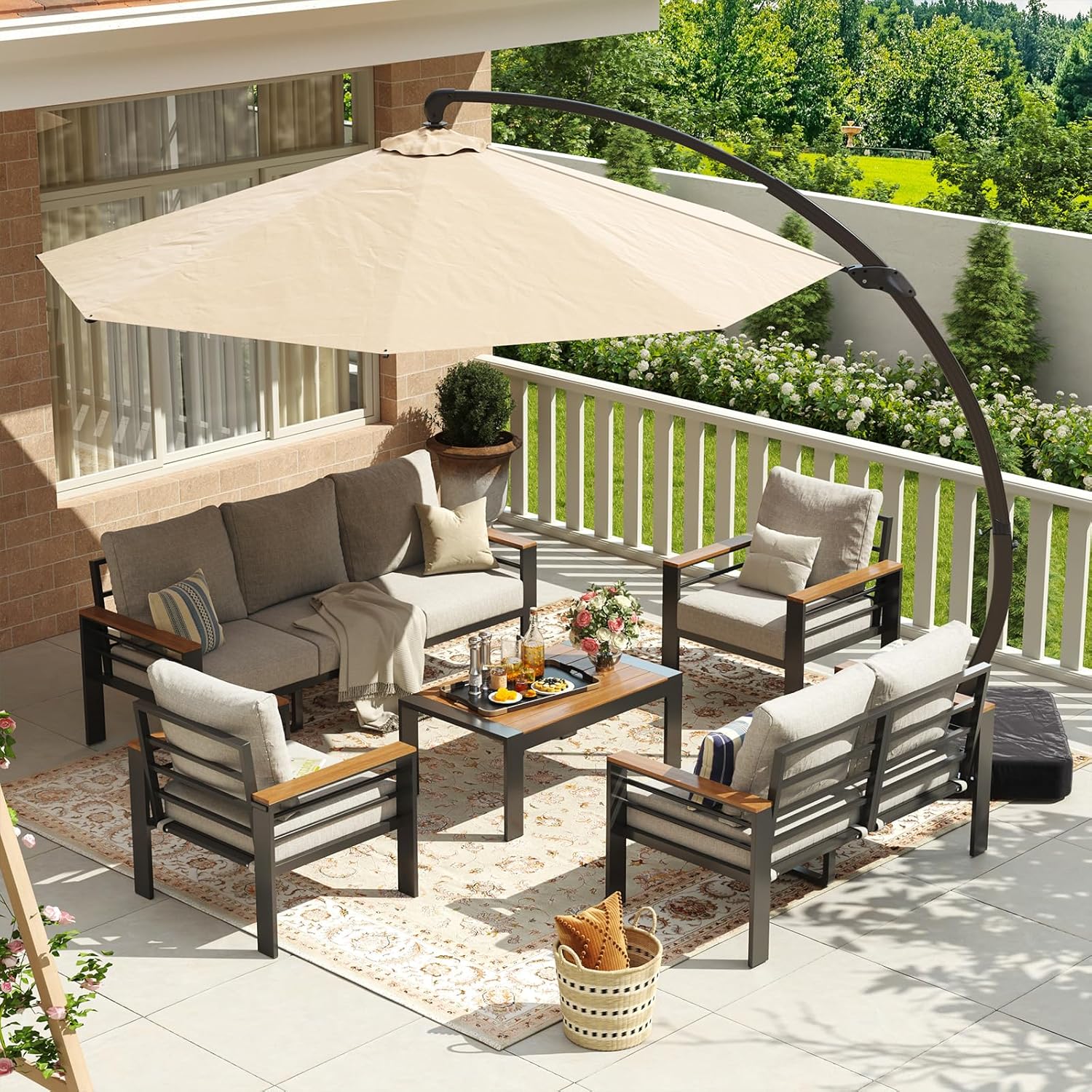 Aoxun Aluminum Patio Furniture Set 7 Seats, Oversized Outdoor Sectional with Washable Thick Cushions, Coffee Table and Waterproof Cover, Patio Conversation Sets for Porch, Balcony, Deck woonhhop