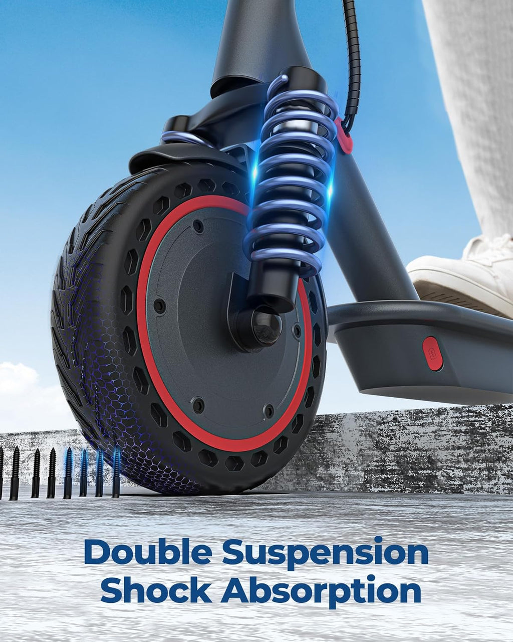 Electric Scooter, 350W/500W Powerful Motor, 8.5"/10" Solid Tires, 19/22Mph, 28/21/12 Miles Range,Dual Braking wourant