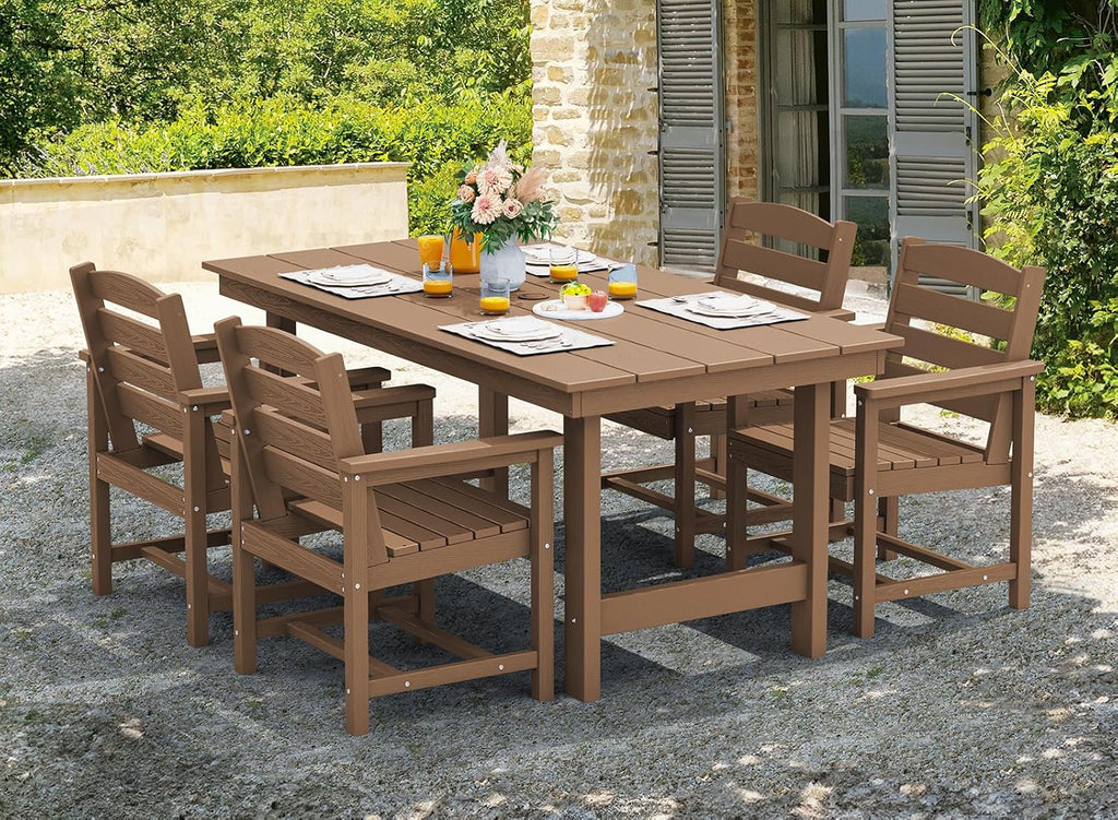 Outdoor HDPE Dining Table Set, 7-Piece Outdoor Dining Table Sets with Umbrella Hole Cut-Out Table and 6 Chairs wourant