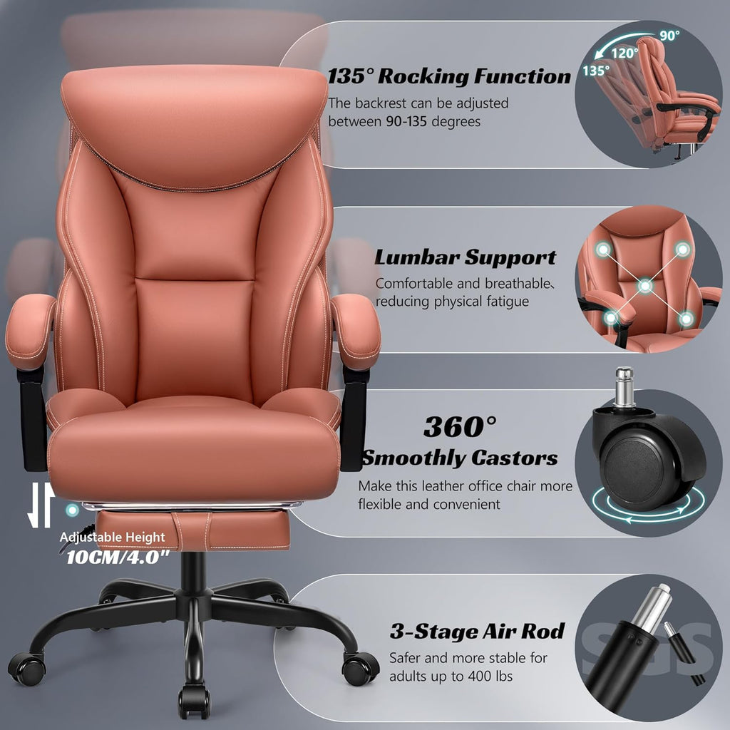 Office Chair Large High-Foot Computer Desk Chair, Breathable Leather Chair Lumbar Support Rotating Computer Chair wourant