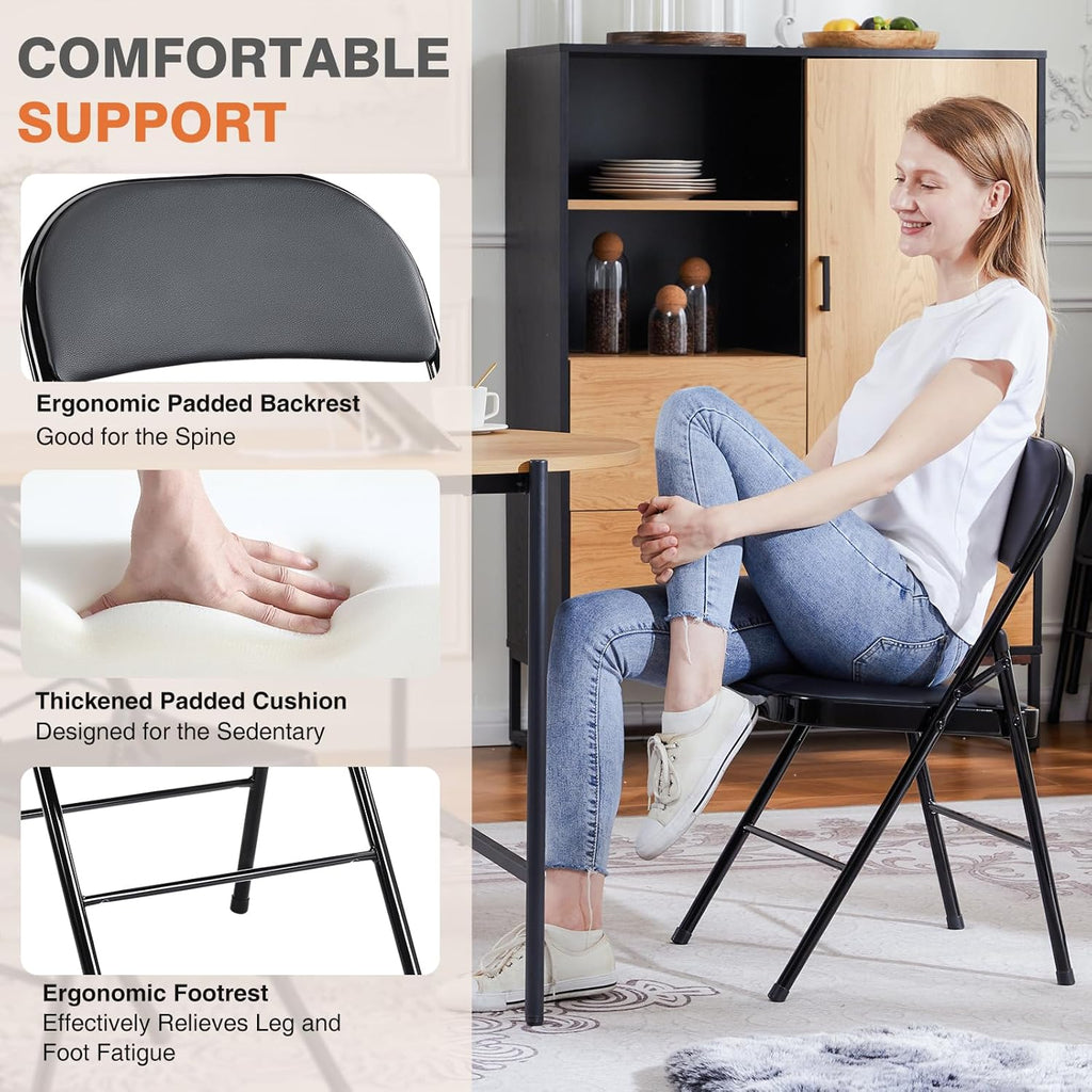 Sweetcrispy Folding Chair 12 Pack, Leather Padded Folding Chairs, Sturdy Metal Foldable Chairs wourant