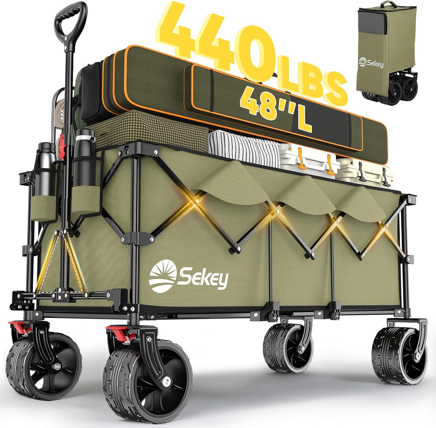 Sekey 48 Inch Long Foldable Extended Travel Cart, 440 Lbs Load Capacity, Heavy Duty 300 Liter Folding Multi-Purpose Garden Cart wourant