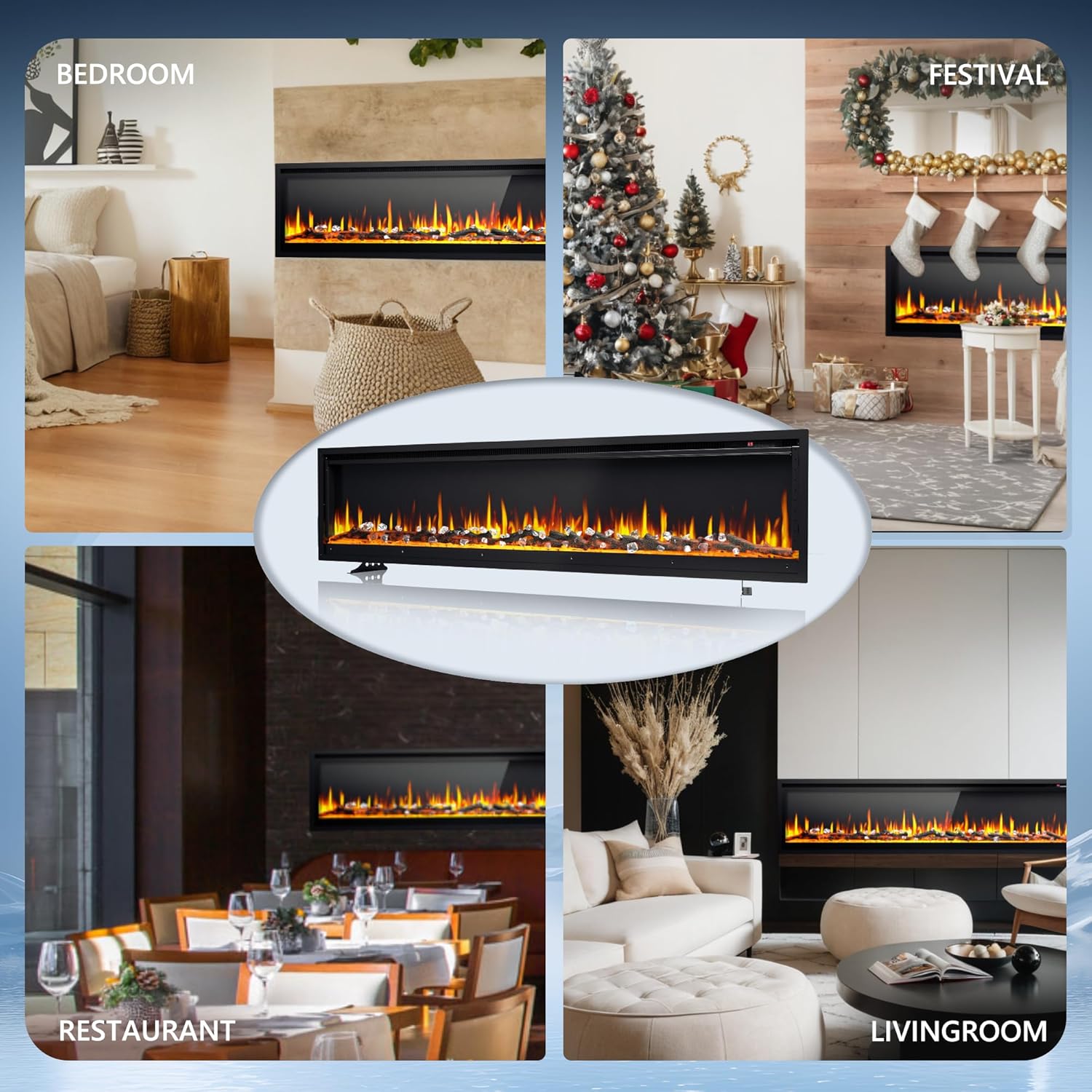 EUHOMY 50 Inch Electric Fireplace Wall Recessed and Wall Mounted with Adjustable Flame Color, Fireplace Heater with Remote Control, Linear Fireplace with Timer, Touch Screen, Log & Crystal, 750/1500W wourant