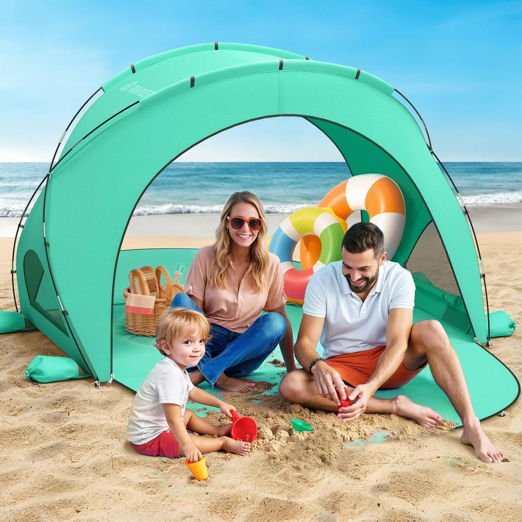 Beach Tent Sun Shelter, Beach Shade Tent with UPF50+ UV Protection, Beach Sun Shelter, Beach Shade with 2 Zippered Doors, Portable Beach Tent for Beach Camping Fishing wourant