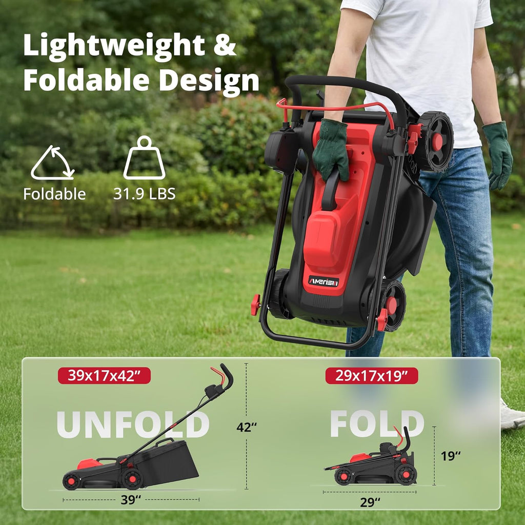 14-Inch Corded Electric Lawn Mower, 12.5 Amp 3400RPM 2IN1 Mulching & 10-Gallon wourant