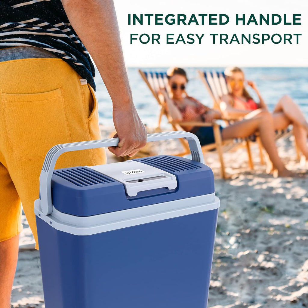 Electric Cooler & Warmer with Handle | 24 L Portable Thermoelectric Fridge for Vehicles & Trucks| 110V AC Home Power Cord & 12V Car Adapter for Camping wourant