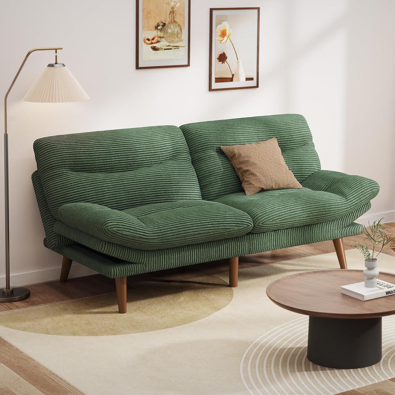 Convertible Futon Sofa Bed, 66 Inch Corduroy Futon Sofa Recliner Sofa Bed for Small Spaces, Playrooms or Offices wourant