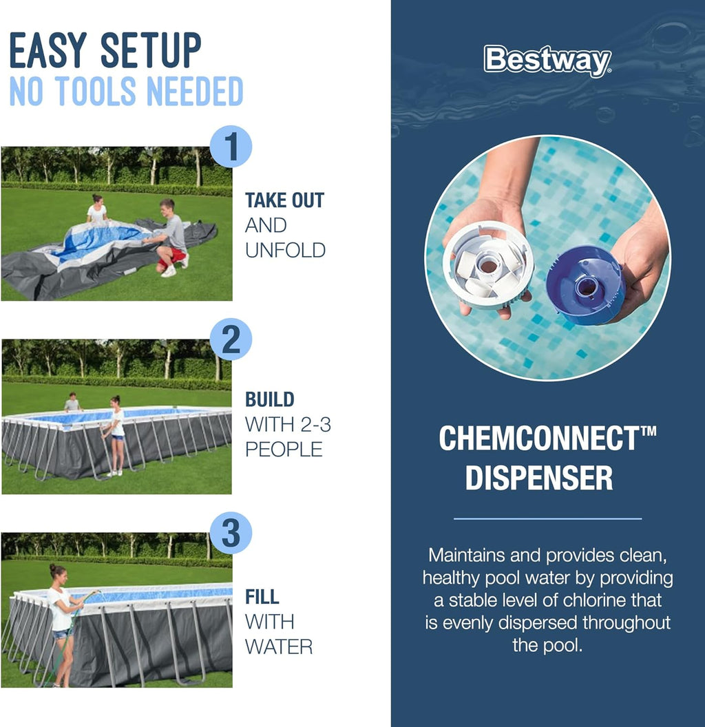 Power Steel 14' x 8'2" x 39.5" Oval Above Ground Pool Set | Includes 530gal Filter Pump, Ladder, ChemConnect Dispener wourant