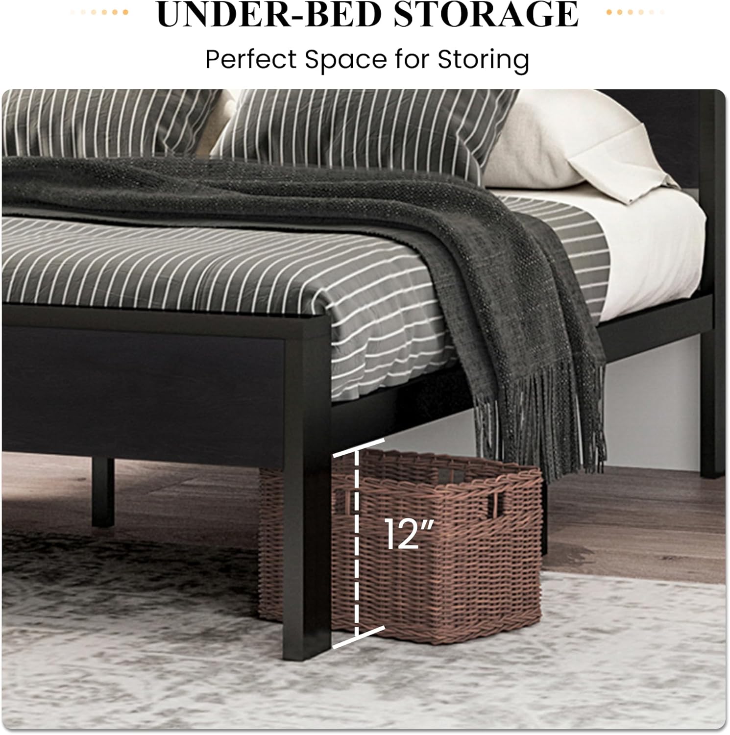 SHA CERLIN 14 Inch Full Size Metal Platform Bed Frame with Wooden Headboard and Footboard wourant