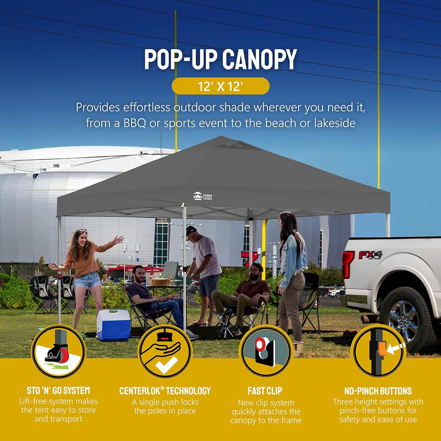 10x10 Pop-Up Awning - One-Click Installation Beach Tent - Outdoor Sunshade Silver Coated Top, 3 Heights and 4 Sand Pockets wourant