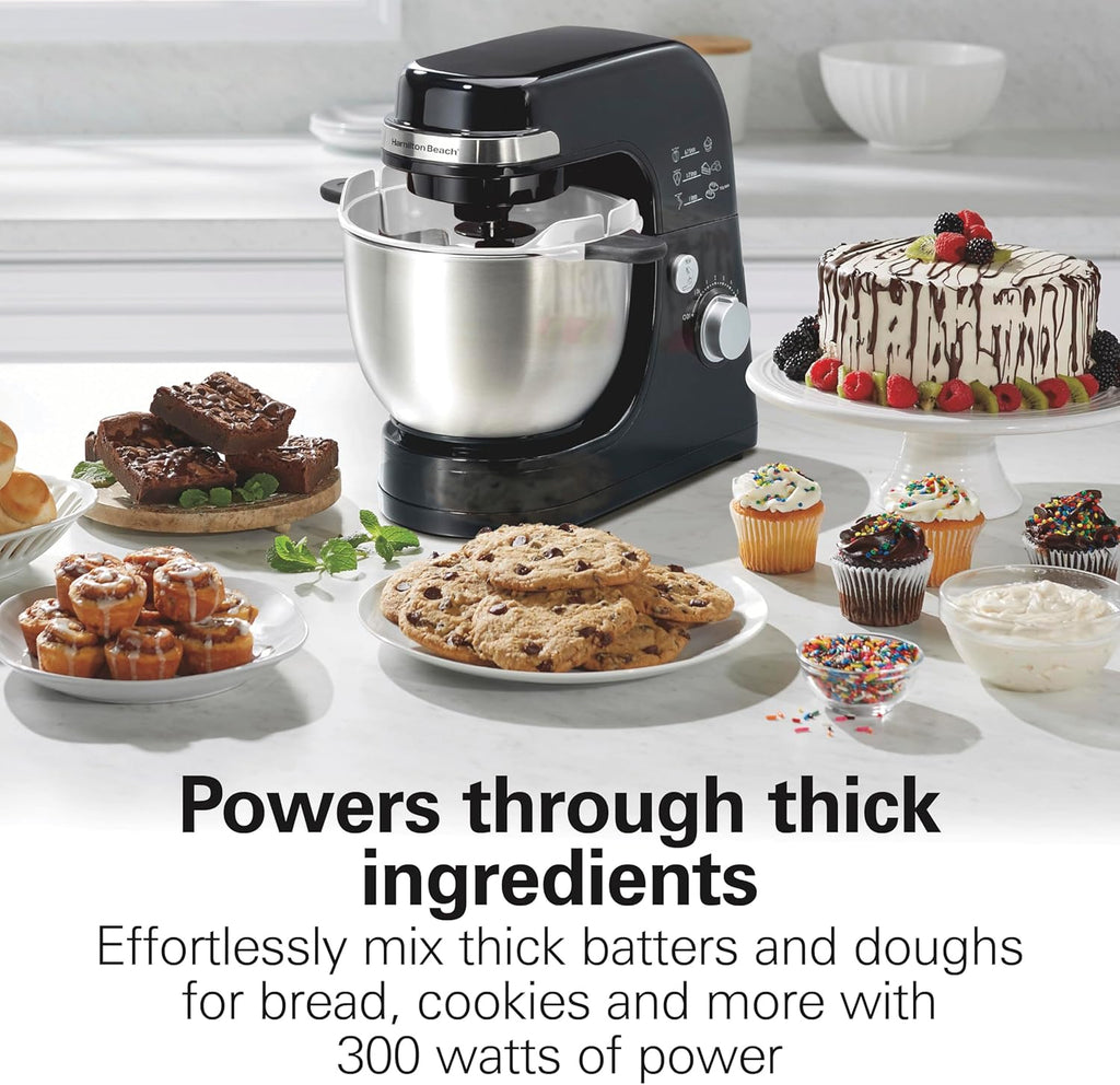 Hamilton Beach Electric Stand Mixer, 4 Quarts, Dough Hook, Flat Beater Attachments, Splash Guard 7 Speeds with Whisk, Black wourant