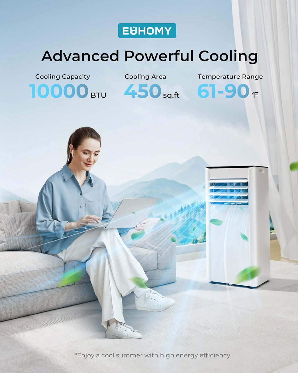 EUHOMY 8,000 BTU Portable Air Conditioners, 4-in-1 Portable AC Unit Up to 350 Sq.Ft, 4 Modes Quiet Air Conditioner with Remote Control, Cool, Fan, Dehumidifier, 24H Timer, Bedroom, Office, Apartments wourant