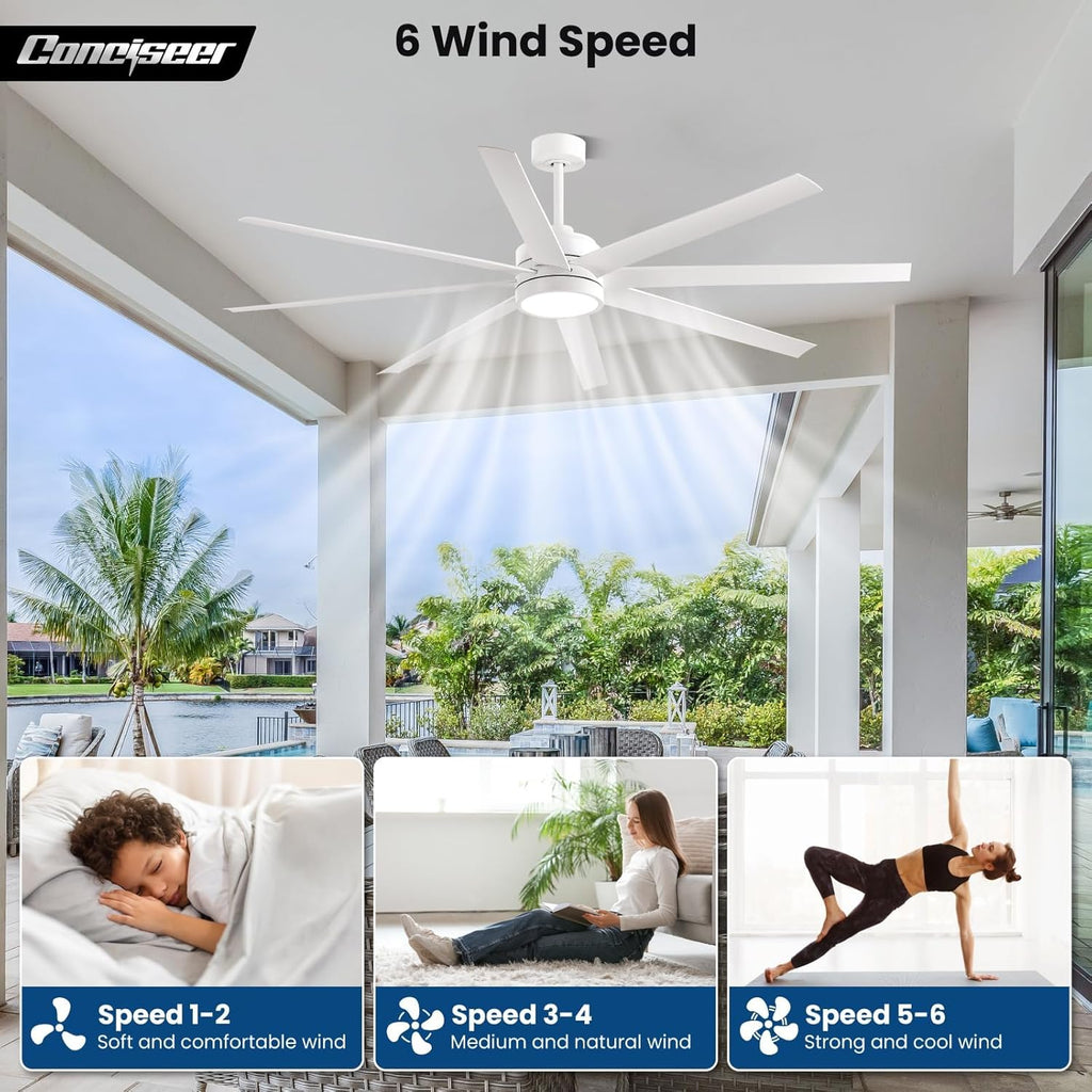 Modern Ceiling Fans with Lights, 72 Inch Ceiling Fan with Light and Remote, Bedroom Living Room Library Cafe Outdoor/Industrial,24W 3CCT Dimmable, 8 Blades 6 Speed Reversible Quiet DC Motor, Black wourant