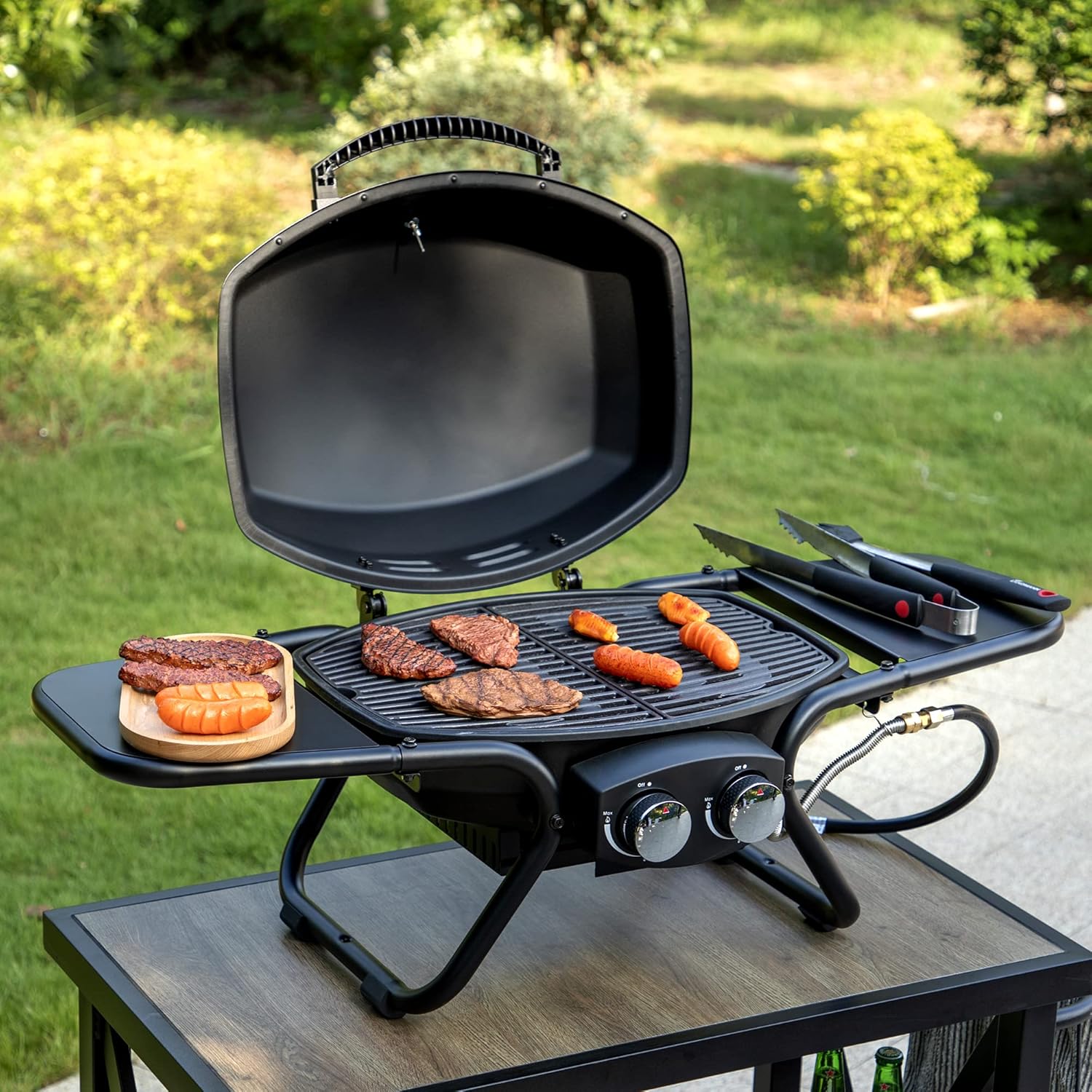 Captiva Designs 4-Burner Propane Gas BBQ Grill with Side Burner & Porcelain-Enameled Cast Iron Grates, 42,000 BTU Output Stainless Steel Grill for Outdoor Cooking Kitchen and Patio Backyard Barbecue wourant