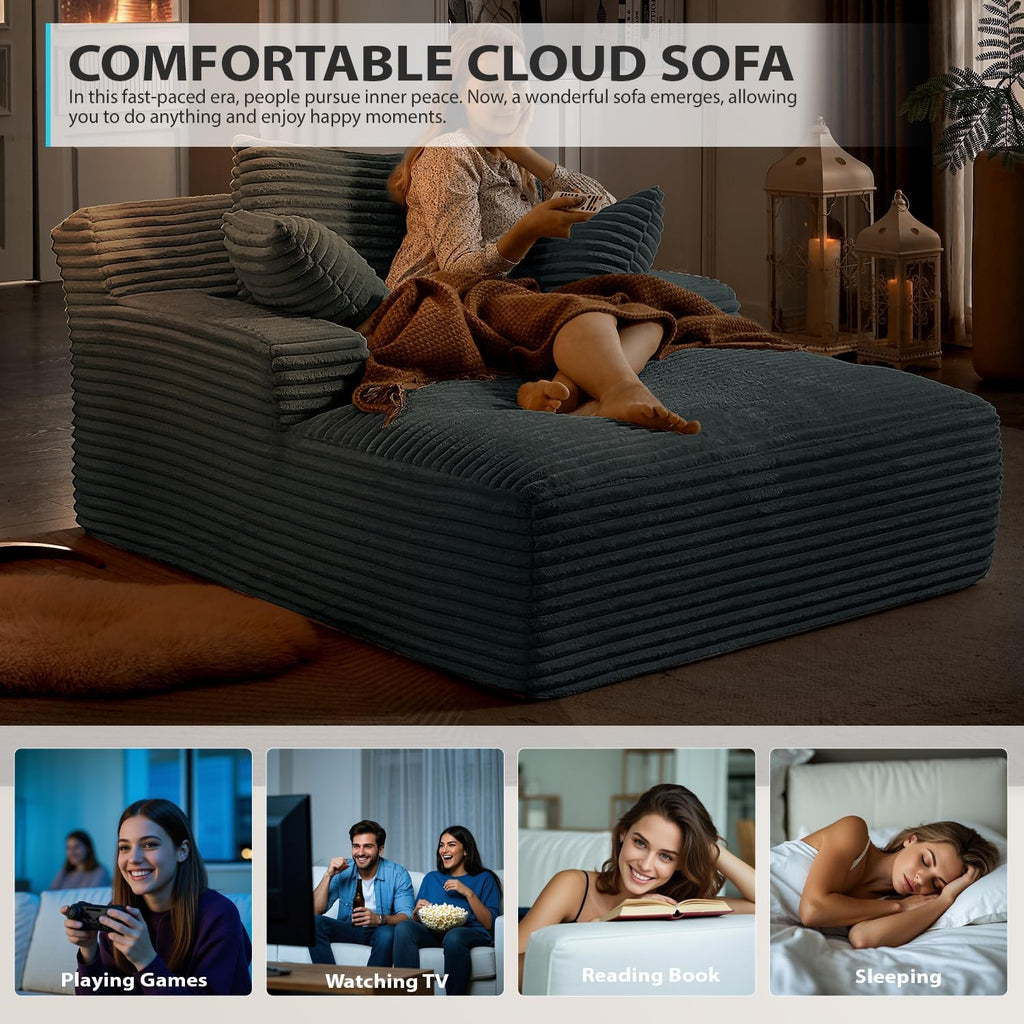 50-inch indoor recliner, oversized corduroy upholstered boneless sofa bed, deep sleeper sofa reading chair, cloud sofa, living room sofa wourant