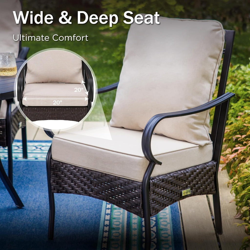 PHI VILLA 6-Piece Outdoor Dining Sets, All-Weather Patio Table and Chairs Set with Umbrella for 4, Heavy Duty Patio Round Table Set for Deck, 4 Extra Large Outdoor Swivel Chairs with Thick Cushions wourant