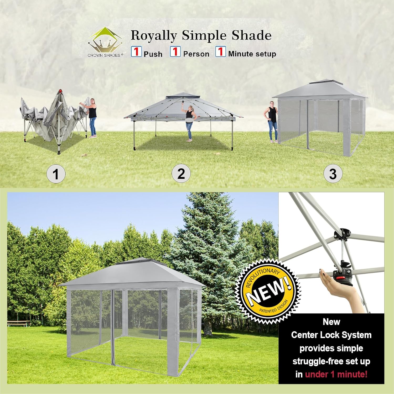 CROWN SHADES 13x13 Pop Up Gazebo, Canopy Tent, Gazebos on Clearance - Outdoor Gazebo for Backyard & Patio Furniture - Carpa Pop Up Tent with Wheeled STO-N-Go Cover Bag (White) wourant