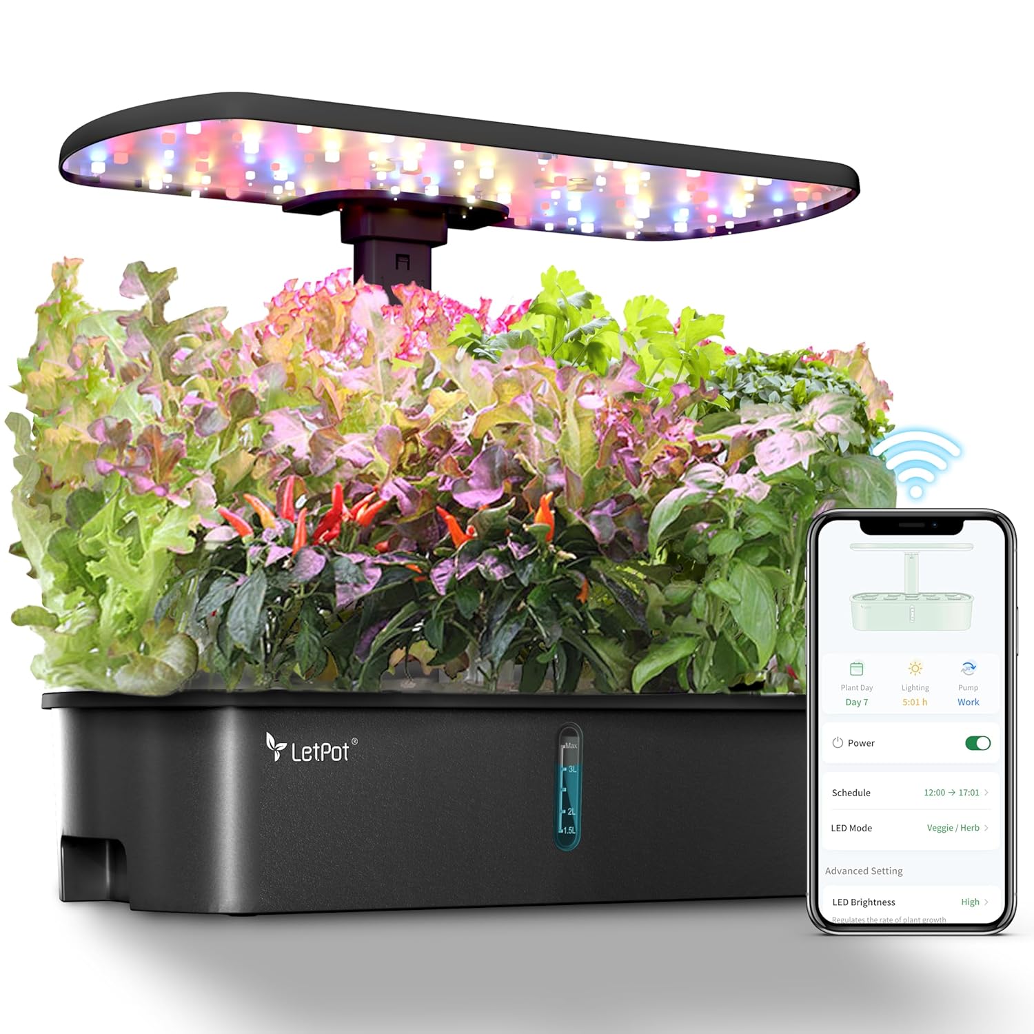 Hydroponic Planting System Kit, App and WiFi Controlled Smart Indoor Garden with 24W Full Spectrum Grow Light wourant