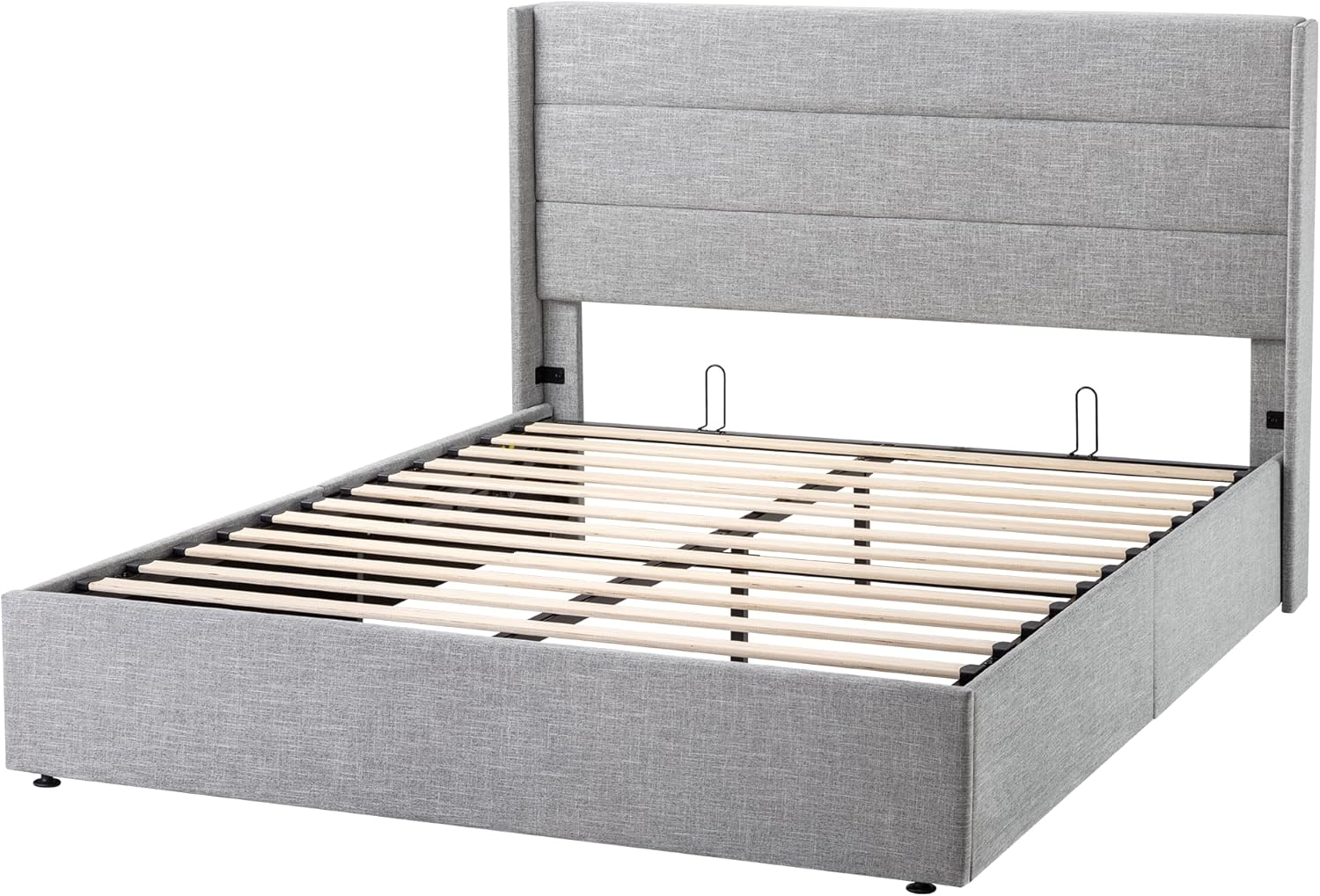 Allewie Queen Size Lift Up Storage Bed Modern Wingback Headboard Hydraulic Support wourant