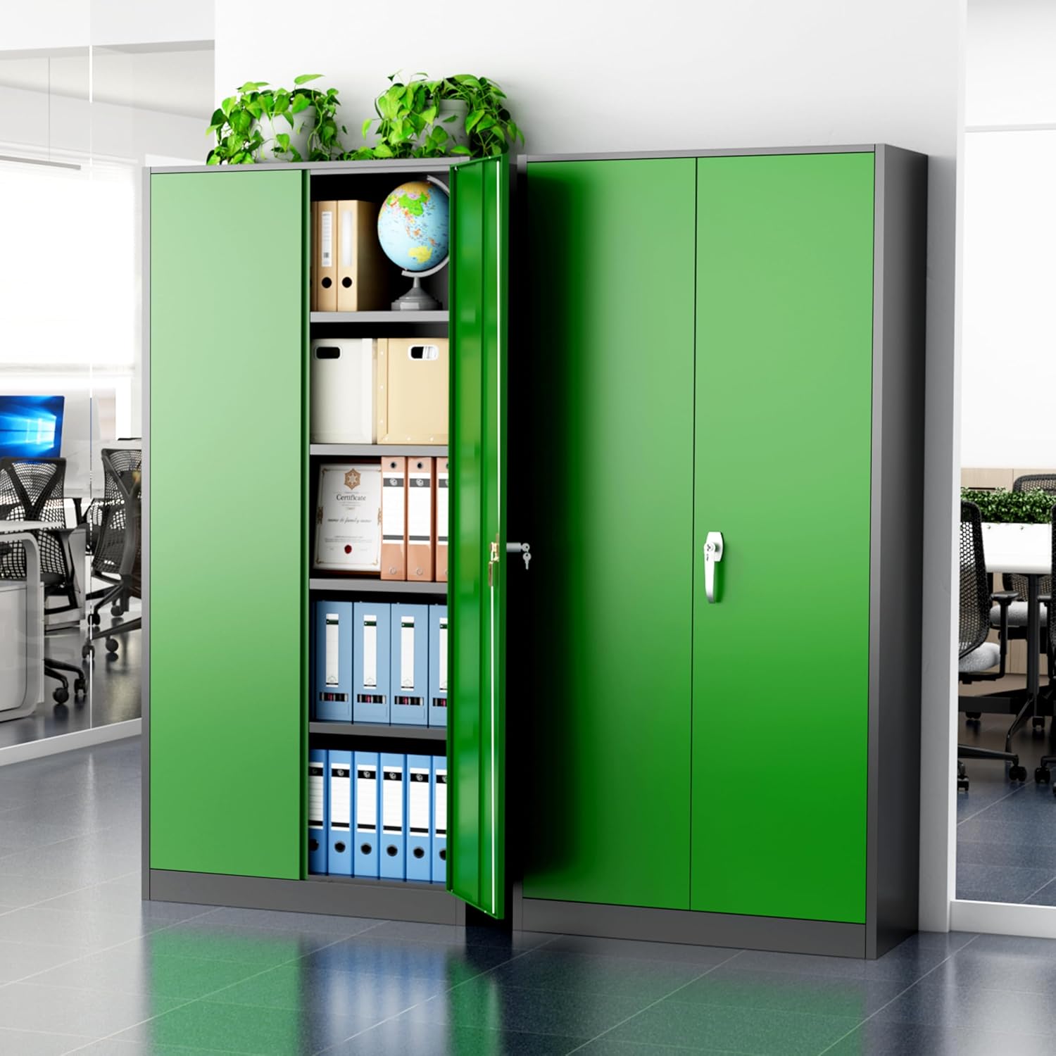Greenvelly Metal Storage Cabinet, 72" Black Locking Metal Cabinet with 2 Doors and 4 Adjustable Shelves, Lockable Garage Storage Cabinets for Home Office, Garage, Kitchen, Living Room wourant