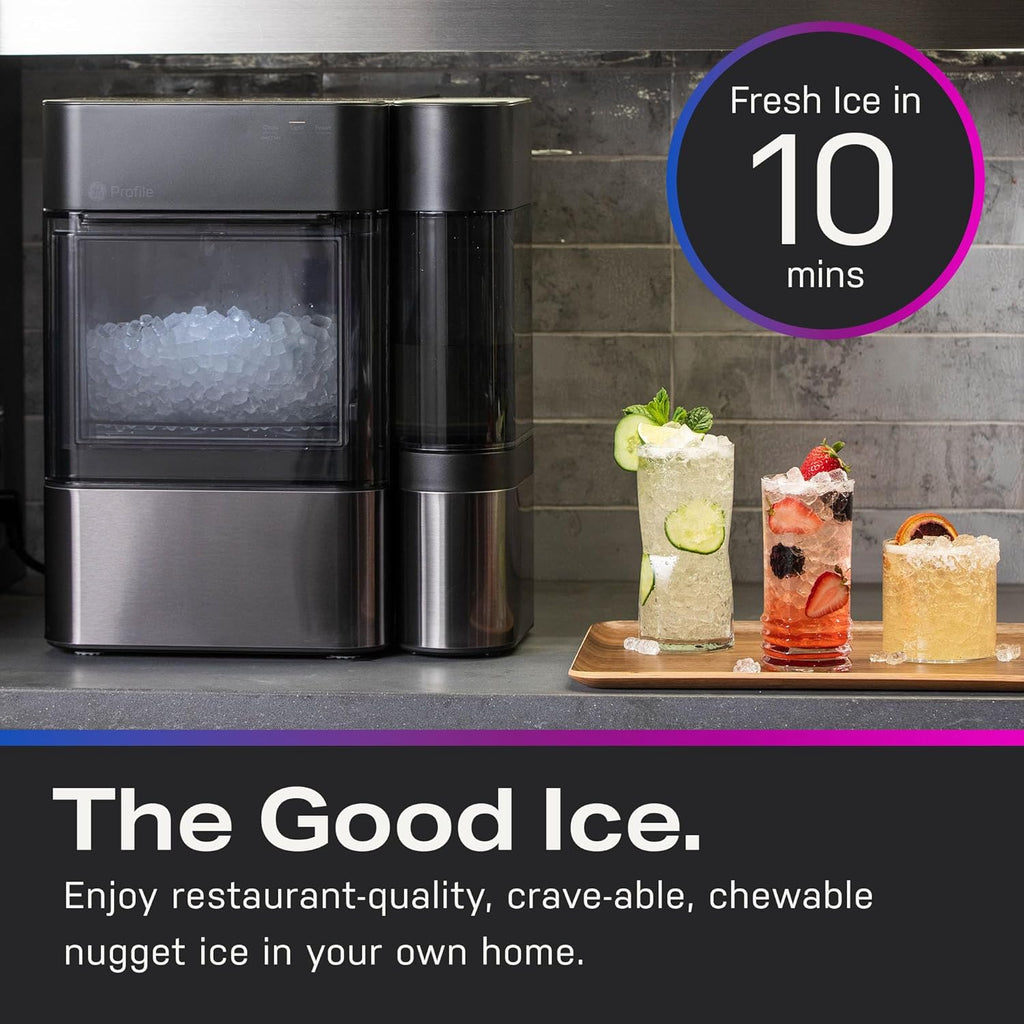 GE Profile Opal 2.0 with 0.75 Gallon Tank, Chewable Crunchable Countertop Nugget Ice Maker, Scoop included, 38 lbs in 24 hours, Pellet Ice Machine with WiFi & Smart Connected, Black Stainless Steel wourant