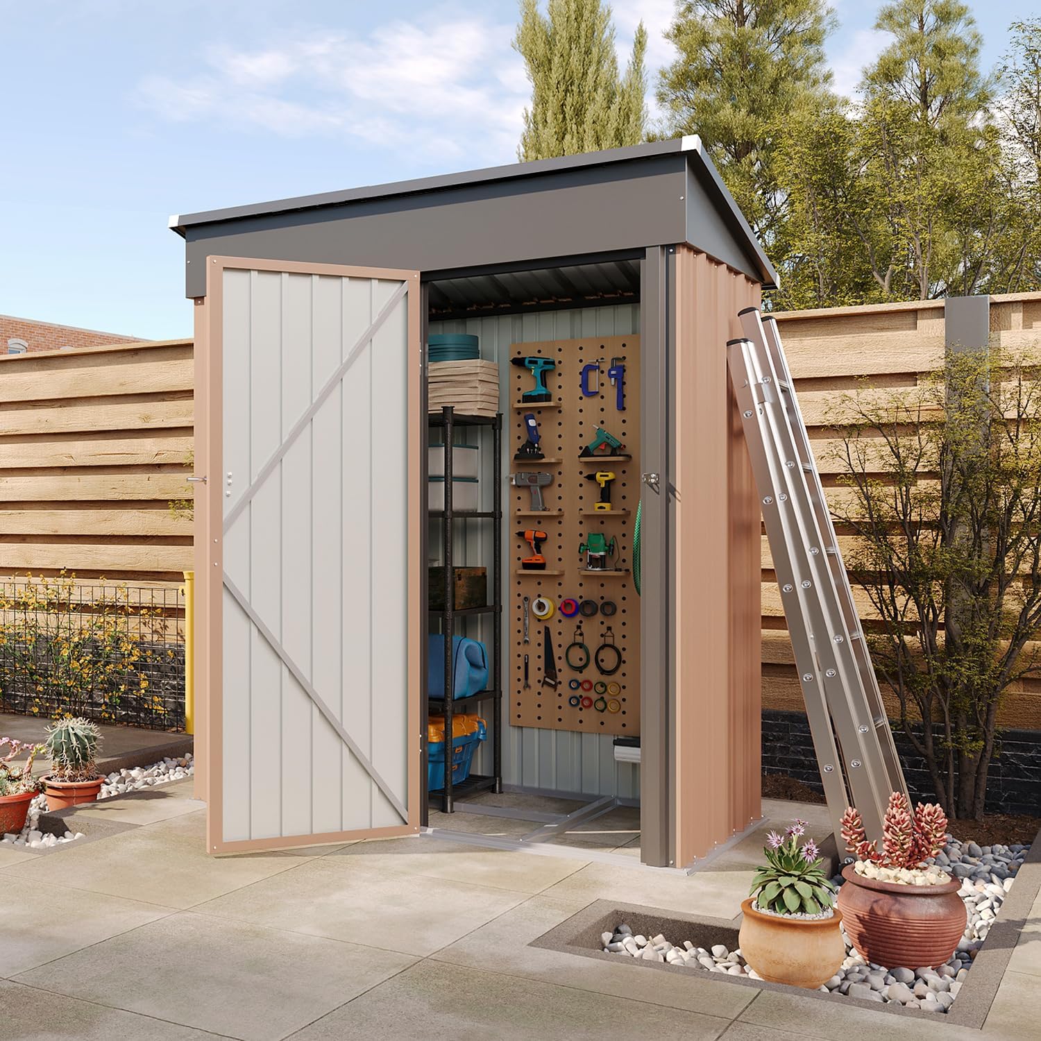 Aoxun 6.2x4 FT Shed Outdoor Storage Shed Metal Garden Shed Slooping Roof Tool Shed Bike Shed wourant