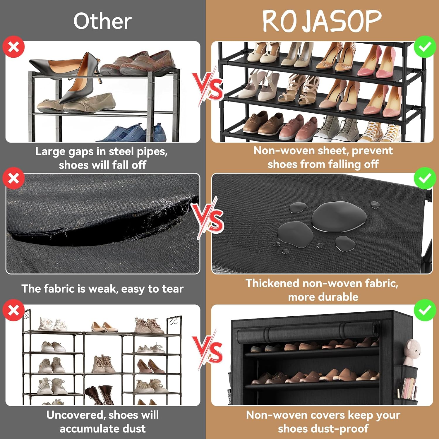 ROJASOP 10 Tier Shoe Rack with Covers Large Capacity Stackable Tall Shoe Shelf Storage wourant