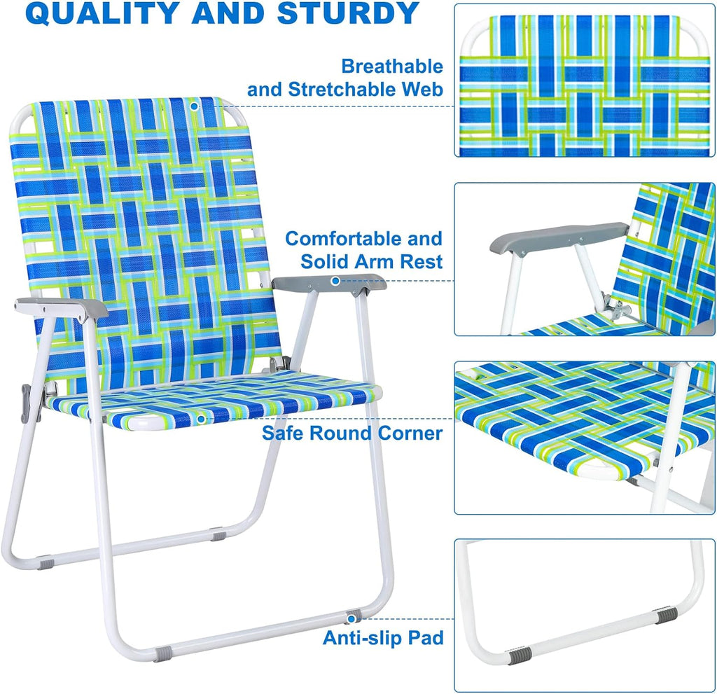 VINGLI Patio Lawn Webbed Folding Chairs Set of 2, Outdoor Beach Portable Lawn Chair Camping Chair Beach Chair wourant