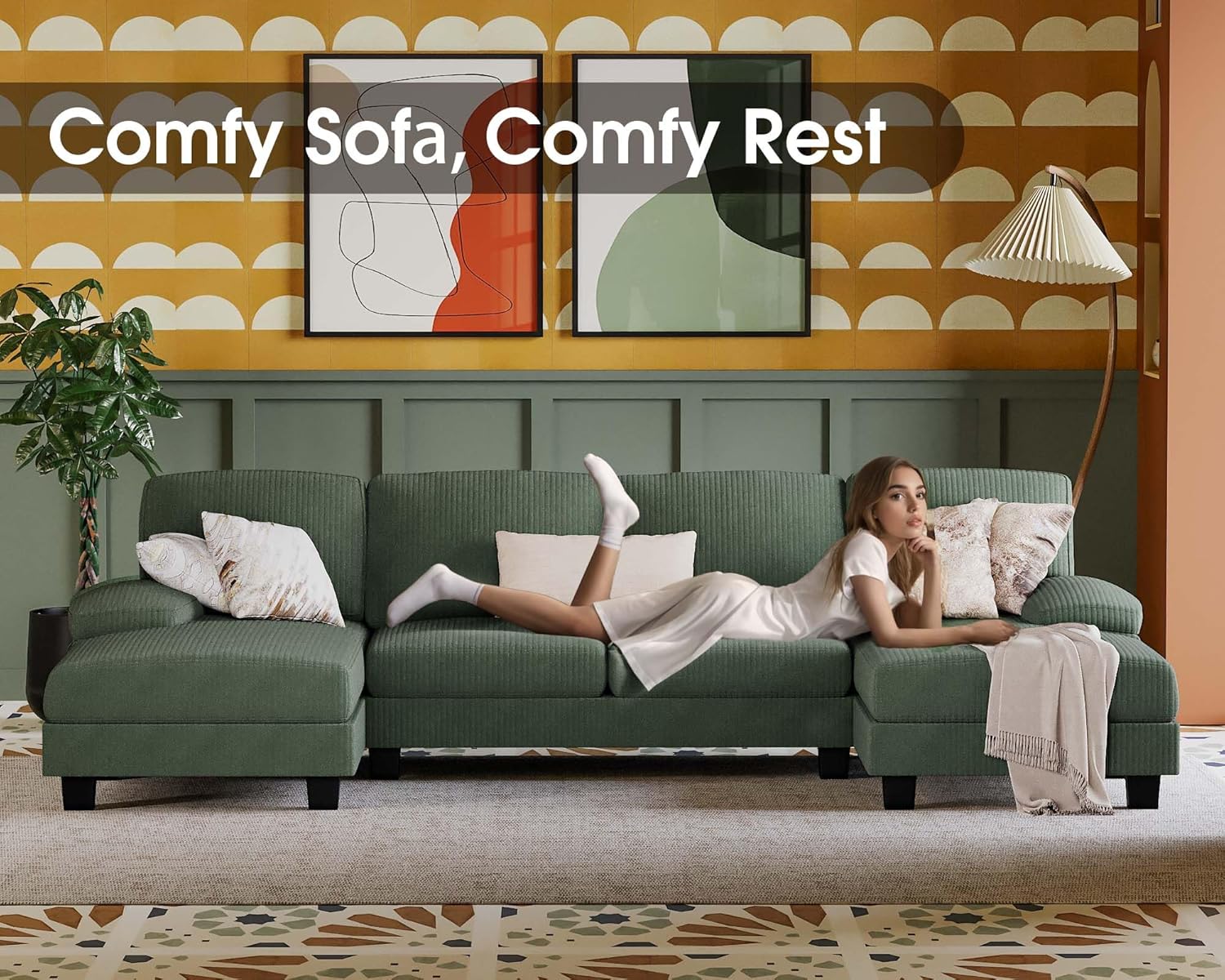 Furmax Sectional Couches for Living Room U-Shaped Sofa Couch Linen Fabric 4 Seat Sofa Set wourant