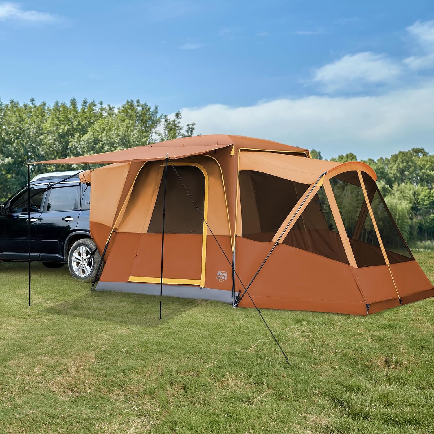 TIMBER RIDGE 5-9 Person SUV Tent with Screen Porch and Awning for Family Camping, Weather Resistant and Portable Van or Car Tent, Includes Rainfly and Storage Bag, 13' W X 10' L X 7.1' H wourant