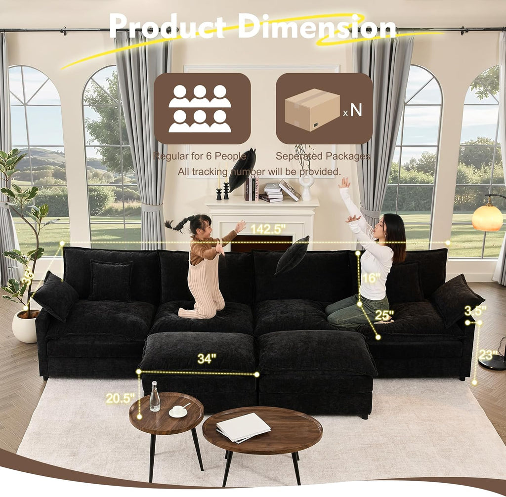 108 Inch U Shape Sofa Sectional Sofa Comfortable Cloud Sofa with Removable Footstool wourant