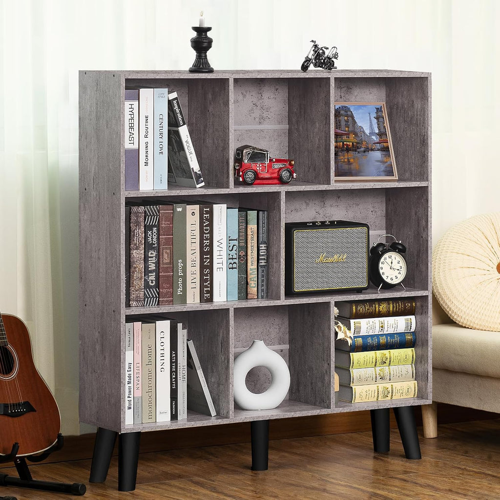 LEYAOYAO Wooden 7 Cube Book Shelf Natural Bookshelf Legs Modern Open Storage Organizer wourant