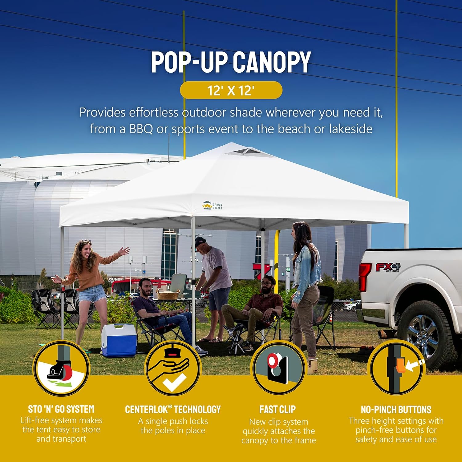 10x10 Pop-Up Awning - One-Click Installation Beach Tent - Outdoor Sunshade Silver Coated Top, 3 Heights and 4 Sand Pockets wourant