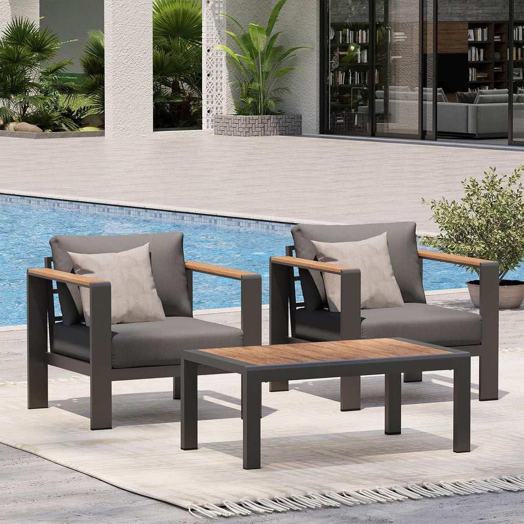 Aluminum Outdoor Patio Furniture Set with Coffee Table, 4 Piece Patio Conversation Sets with Washable Thick Cushions, Outdoor Sectional Furniture Set for Poolside, Balcony, Deck, Gray woonhhop
