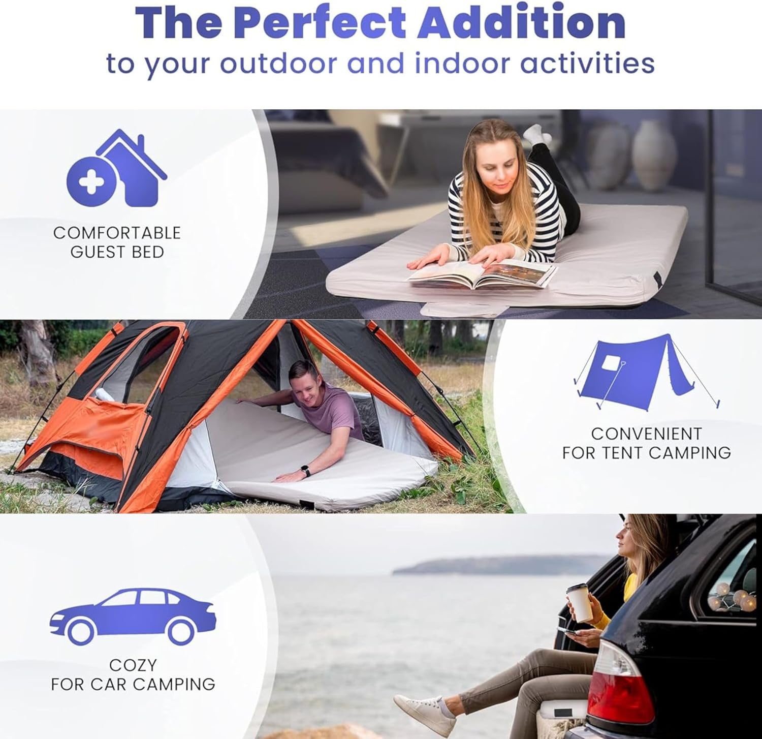 Matrix Comfort-Cell Memory Foam Camping Mattress Pad, Portable Foam Sleeping Pad for Camping, Roll up Sleeping Mat for Adults Floor Mattress Guest Floor Bed for Sleepover, Car, Tent SUV Cot Mattress wourant