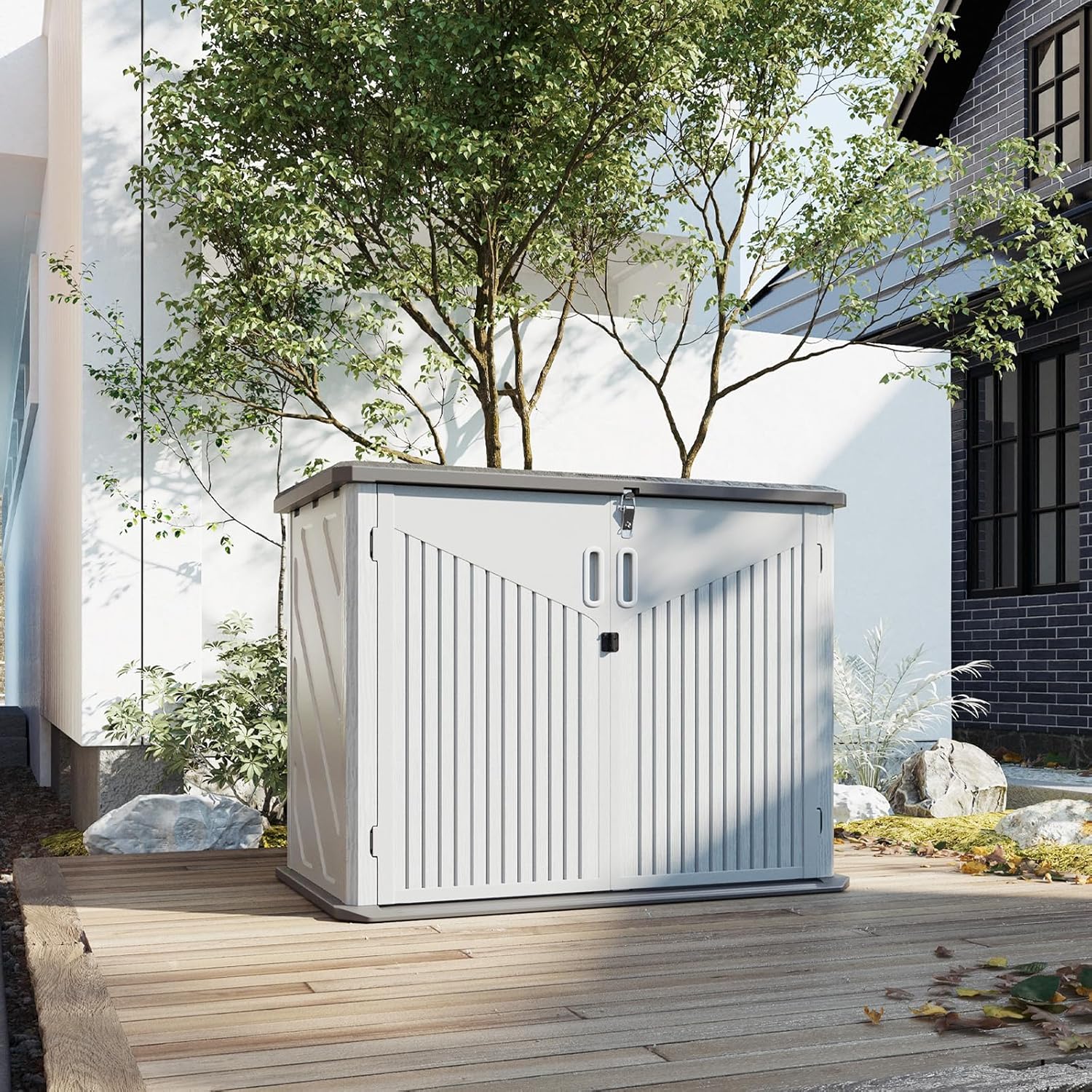 Oxun Outdoor Storage Shed, 64 Cubic Feet Vertical Storage Shed Outdoor with Floor wourant
