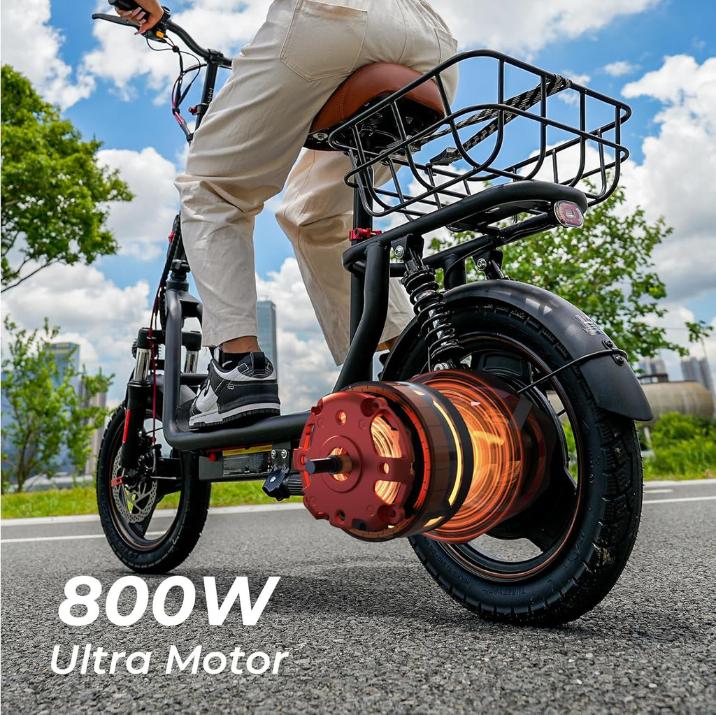 iScooter electric scooter with seat, 37/21 mile range, 28/19/15.6 mph top speed, dual suspension scooter with basket wourant