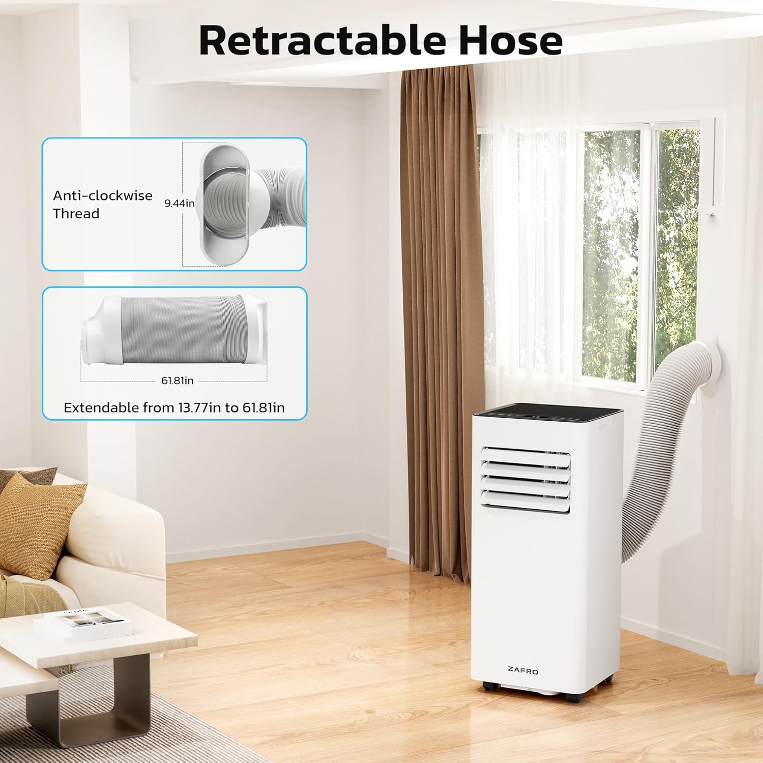 ZAFRO 8,000 BTU Portable Air Conditioners, 4 Modes Portable AC Unit with Fast Cooling/Energy Efficient/Remote/24Hrs Timer for Bedroom/Dorms/Indoor Rooms, White wourant