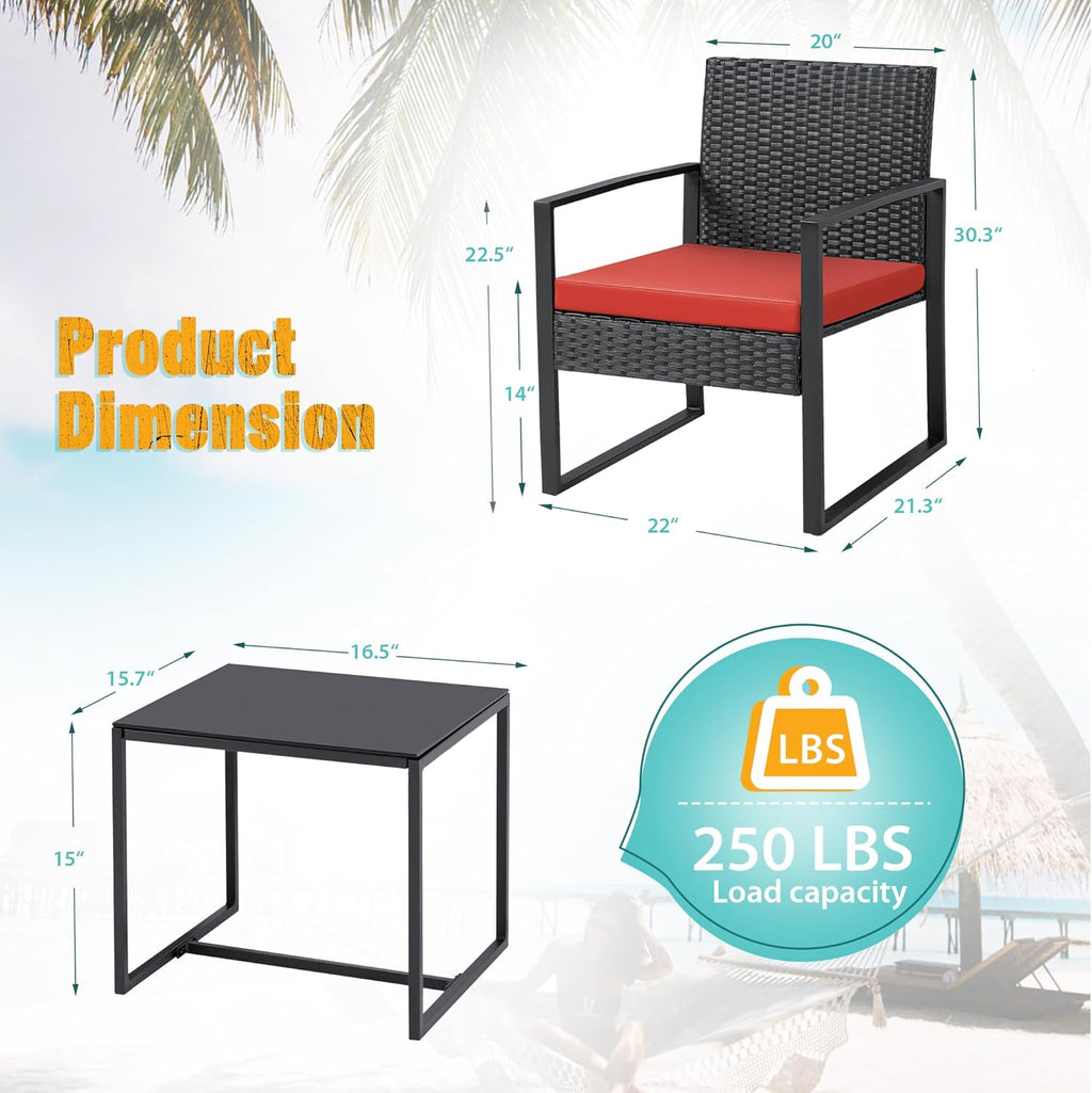Flamaker 3 Pieces Patio Set Outdoor Wicker Furniture Sets Modern Rattan Chair Conversation Sets with Coffee Table for Yard and Bistro (Black) wourant