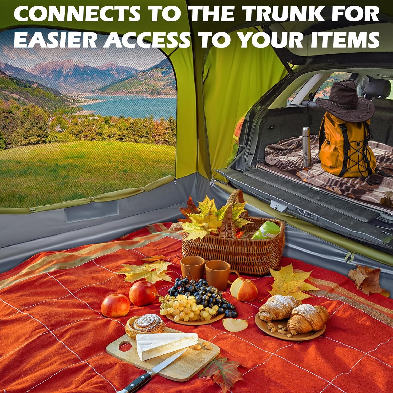 SUV Tent for Camping with Rainfly, Waterproof PU3000mm Double Layer Design, Car Tents for Camping SUV, SUV Tailgate Tent for Outdoor with Storage Bag, for SUV Van, Jeep, Pickup 8'W x 8'L x 7.2'H wourant