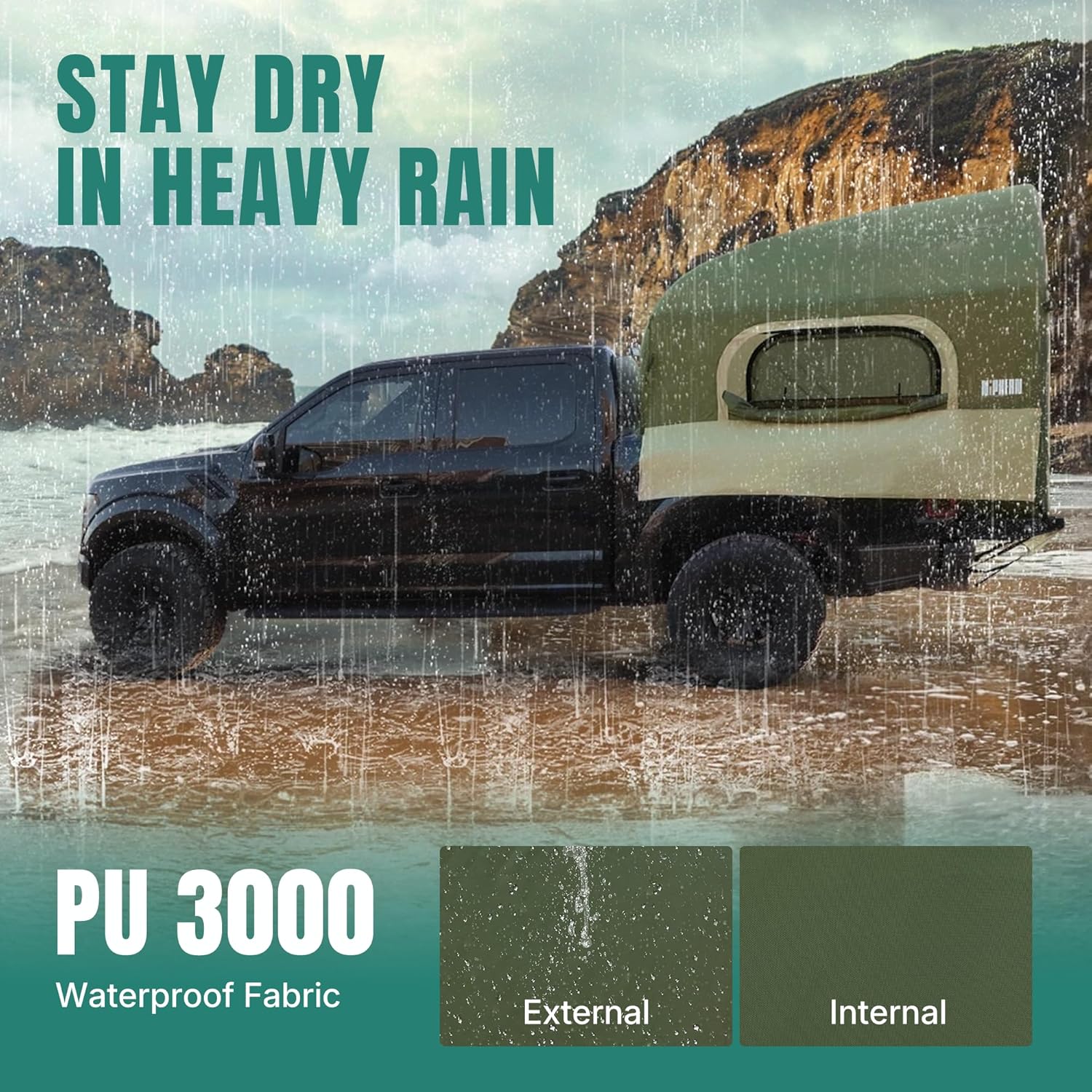 Niphean Truck Bed Tent 5.5ft-8ft for 2+1 People/Family, 2 Mins Fast Setup Inflatable Pickup Truck Tent, PU 3000mm Waterproof & High-Strength Windproof, Spacious Interior for Multi-Landscape wourant