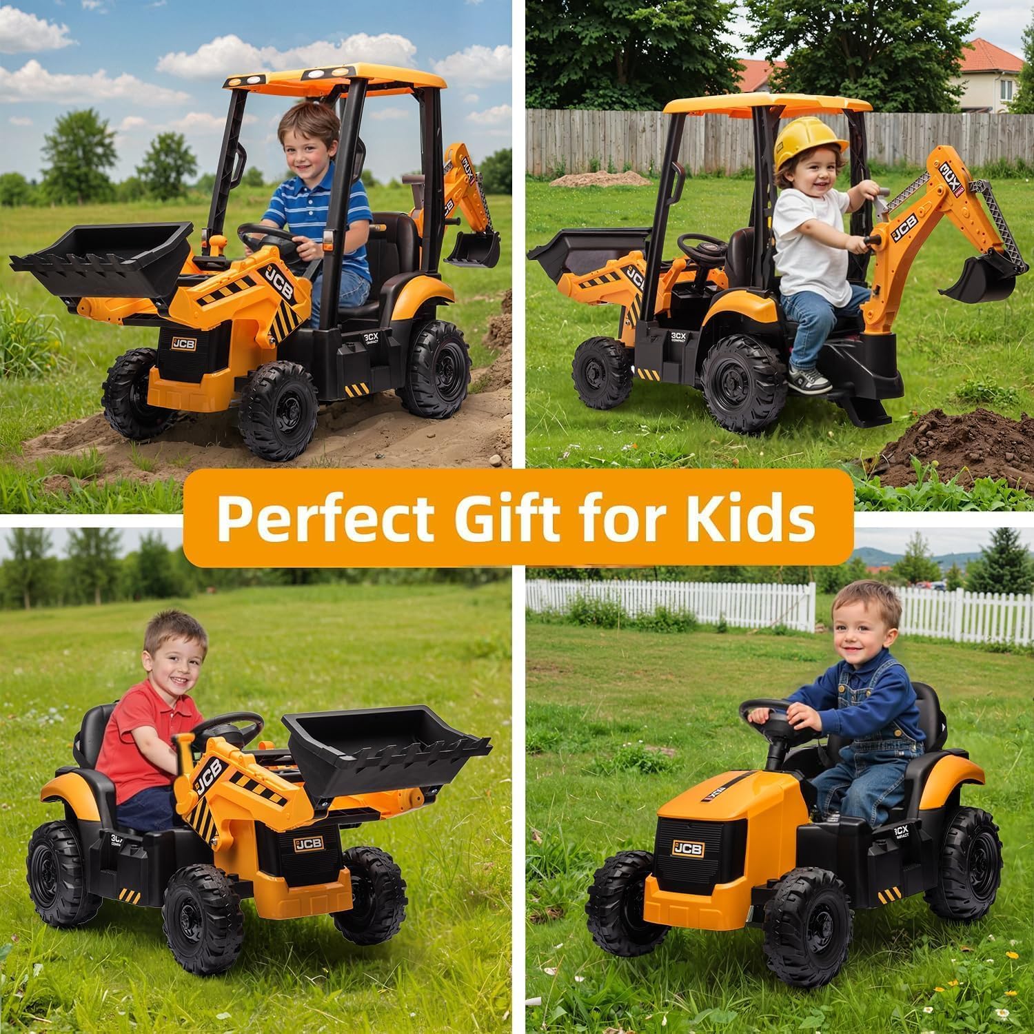12V JCB Ride On Excavator, Ride on Toys for Kids 4-8, Electric Car for Kids with Tractor, Bulldozer, Digging Arm, Backhoe Toy Car with Slow Start/Stop, Adjustable Speeds wourant