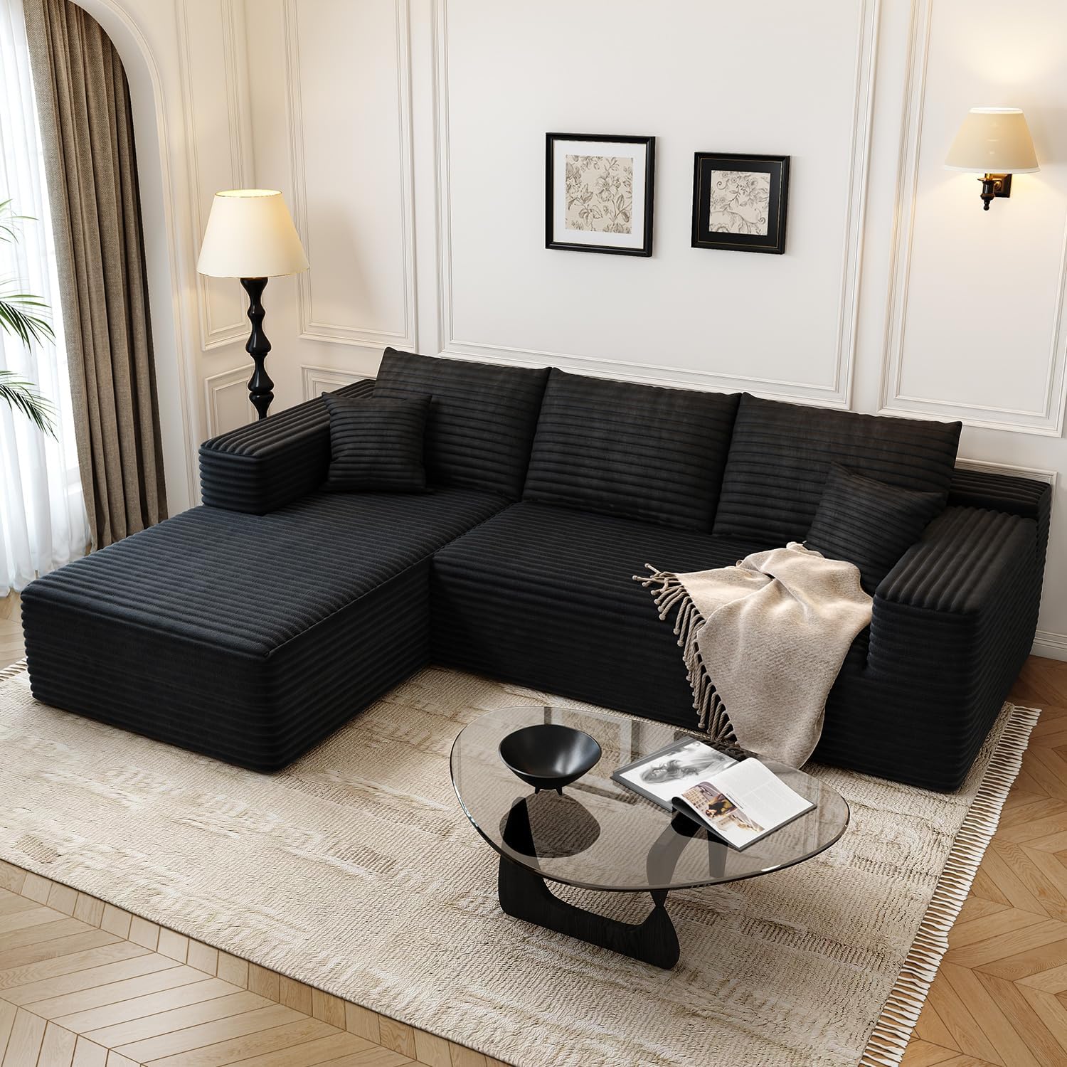 107.5 inch Cloud Modular Sectional Sofa with L-Shaped Chaise Lounge, Modern Minimalist Upholstered Sofa Deep Seating Corner Sofa wourant