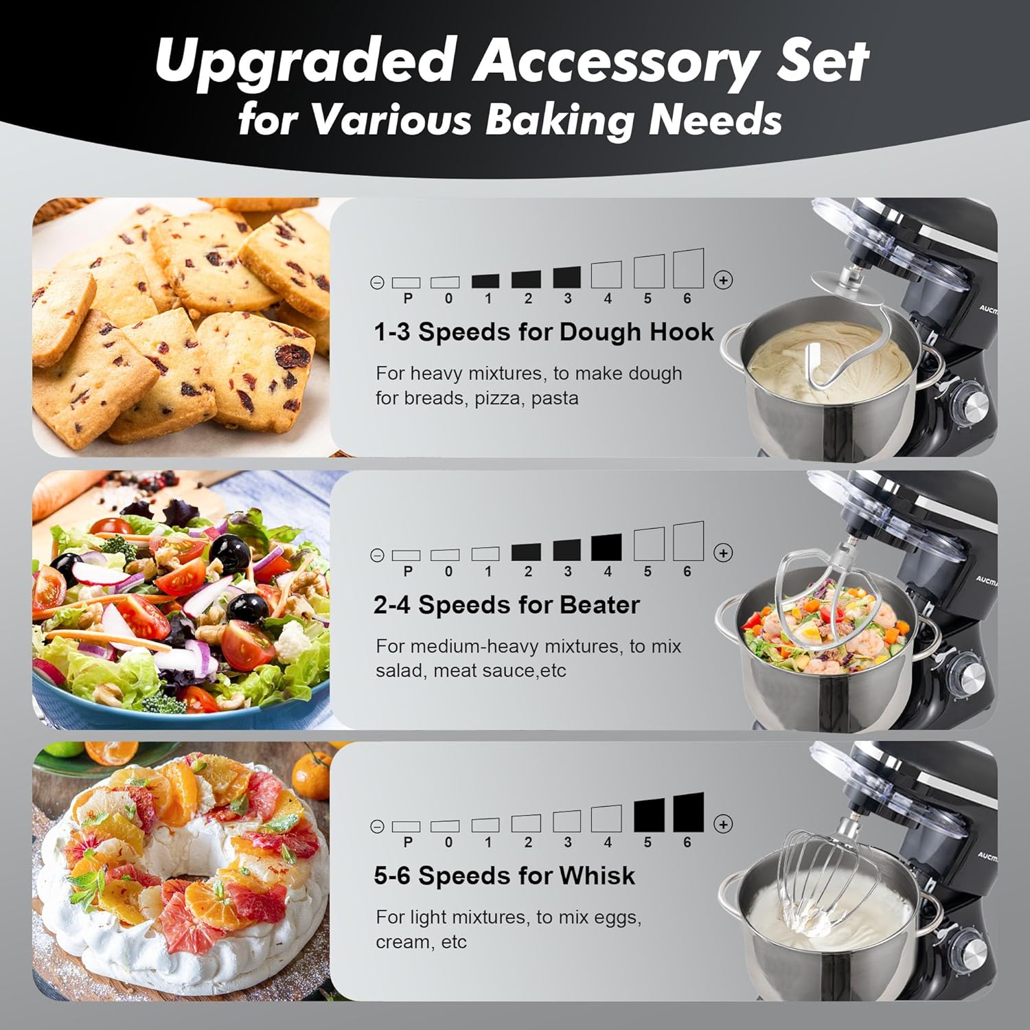 Aucma Stand Mixer,6.5-QT 660W 6-Speed Tilt-Head Food Mixer, Kitchen Electric Mixer with Dough Hook wourant