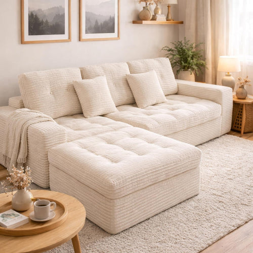 135" Oversized Compressed Sectional Sofa - 33D High-Density Foam Cloud Couch with Deep Seat - Minimalist 3-Piece Corduroy Upholstered Boneless Modular Lounge Couch | Breathable material, Full Foam, Anti-slip wourant