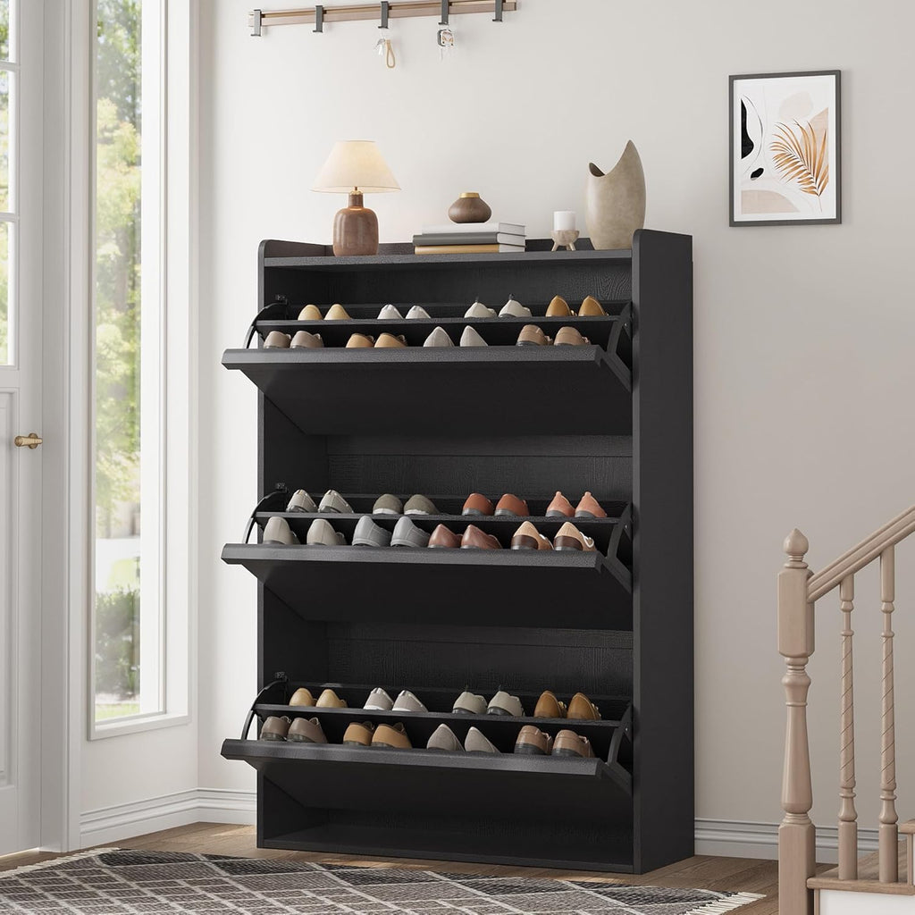 GarveeHome Shoe Cabinet with 3 Flip Top Drawers, Wooden Shoe Cabinet with Adjustable Shelves wourant