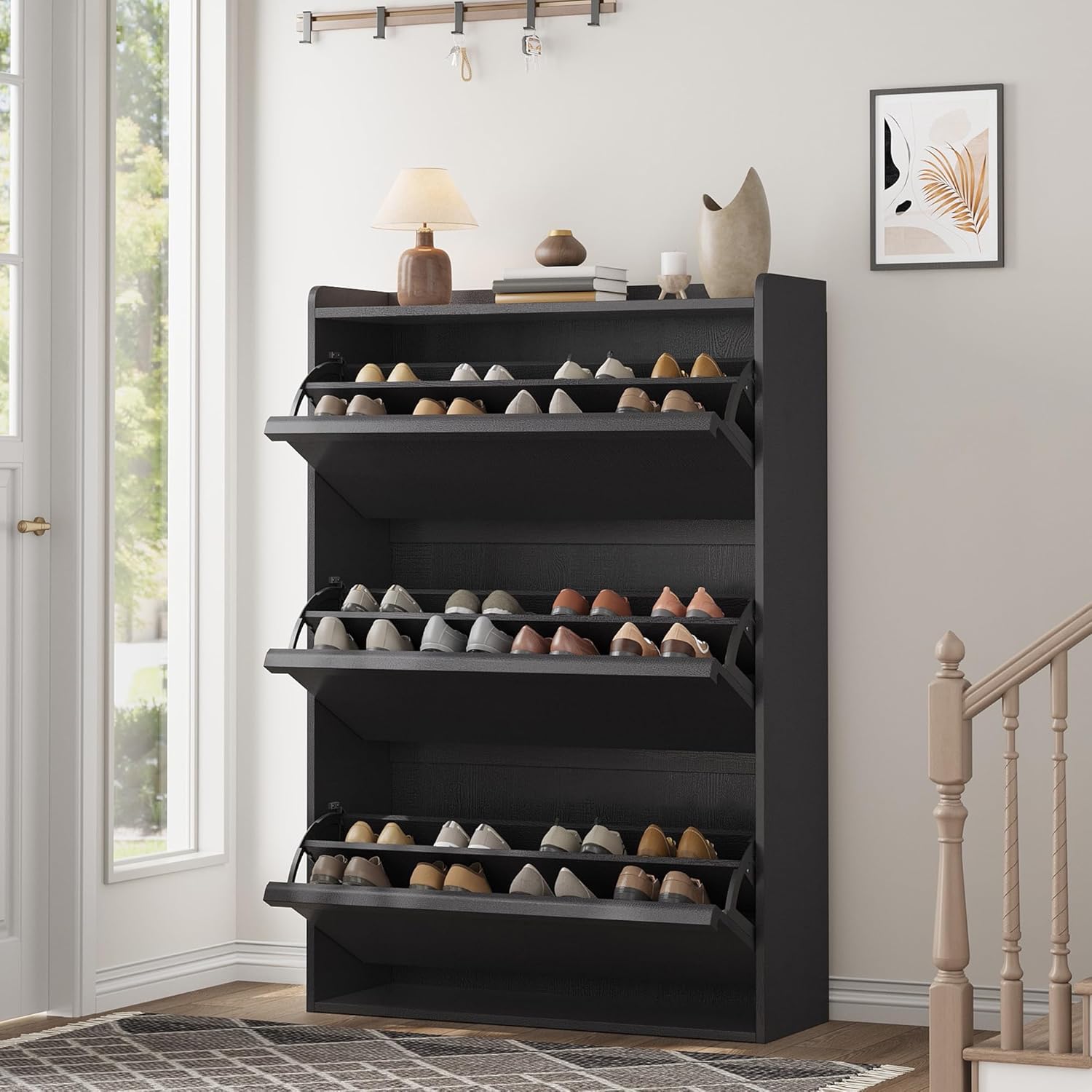 GarveeHome Shoe Cabinet with 3 Flip Top Drawers, Wooden Shoe Cabinet with Adjustable Shelves wourant