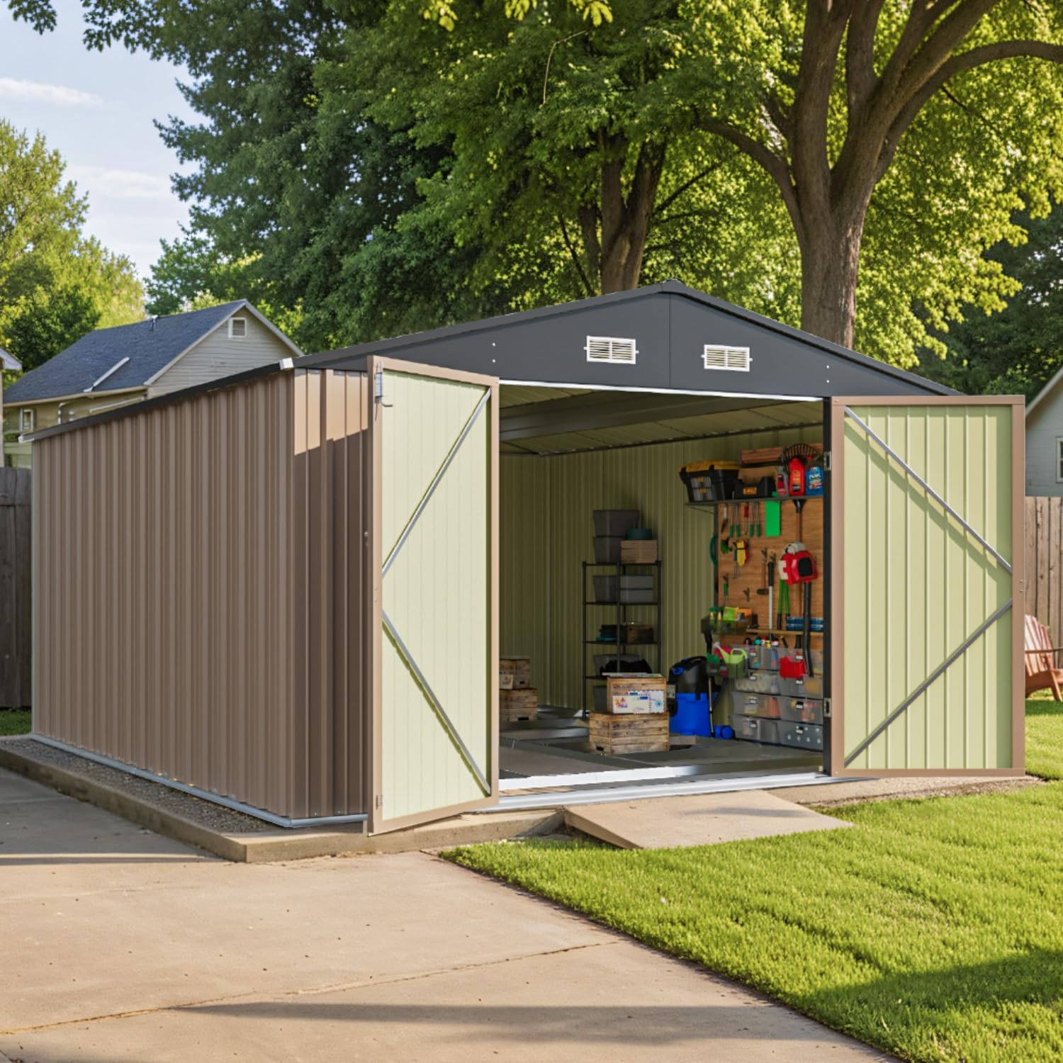 Patiowell 5x3 FT Outdoor Storage Shed Tool Shed with Sloping Roof and Lockable Door Metal Shed wourant